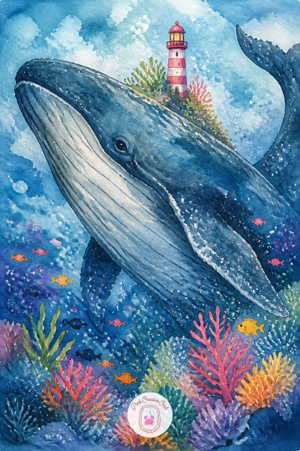 Whale With A Lighthouse On Its Back — The lighthouse usually ends up the same size as a building on land, which makes it look stuck on rather than perched on a