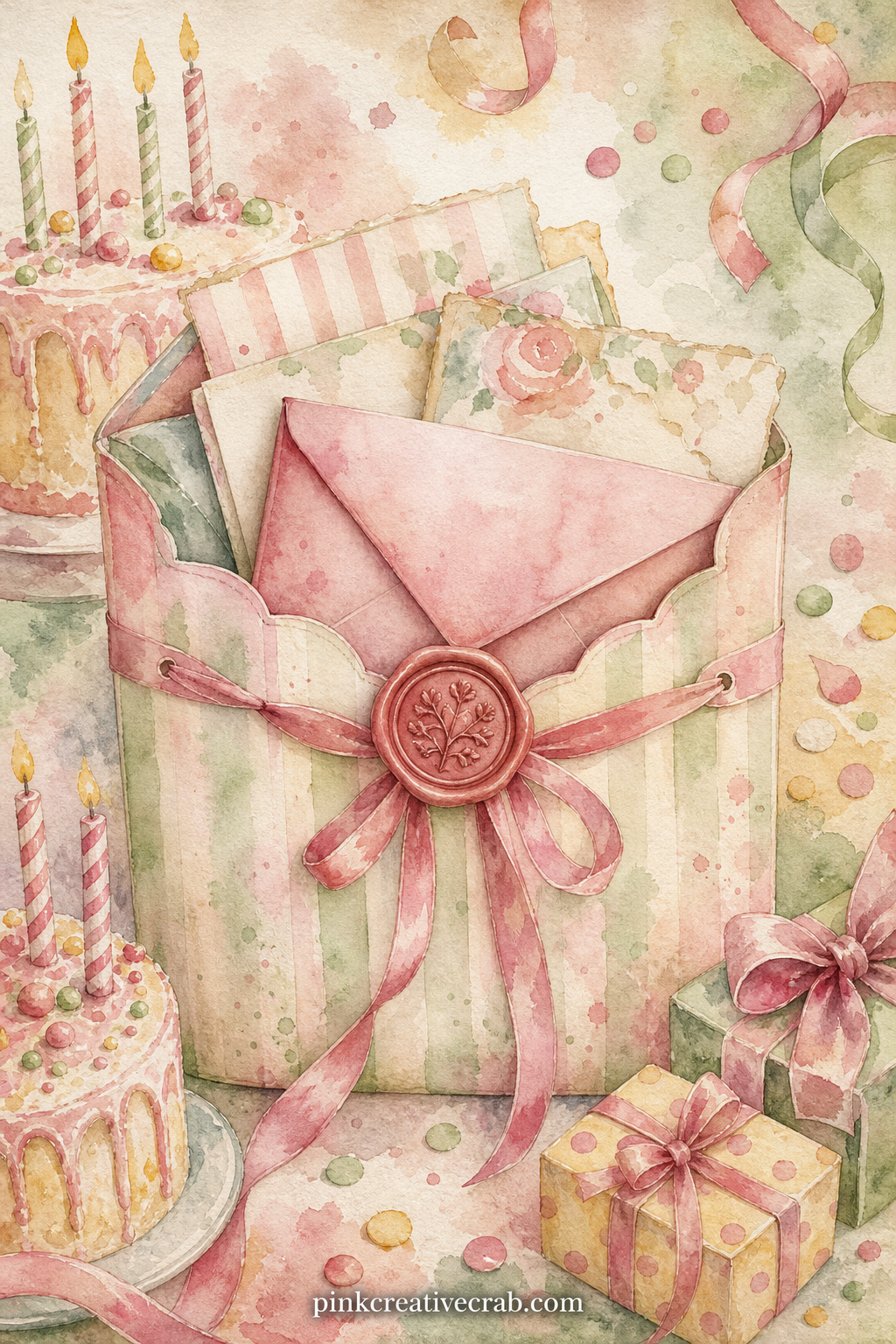 Card Pocket With Envelope printable page — Glue a real envelope flap along the bottom edge of this page so the actual birthday card slides in and out, with a