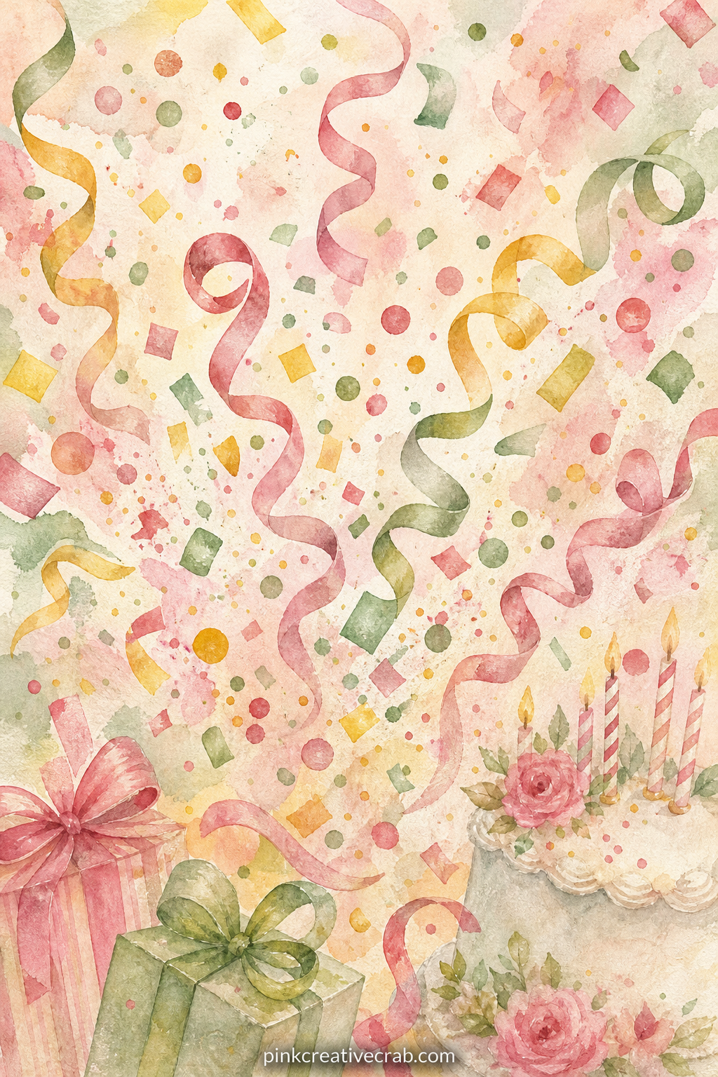 Confetti and Streamer Burst printable page — Fold this page in half and tear a soft curve along the bottom edge before gluing it in, so confetti seems to spill