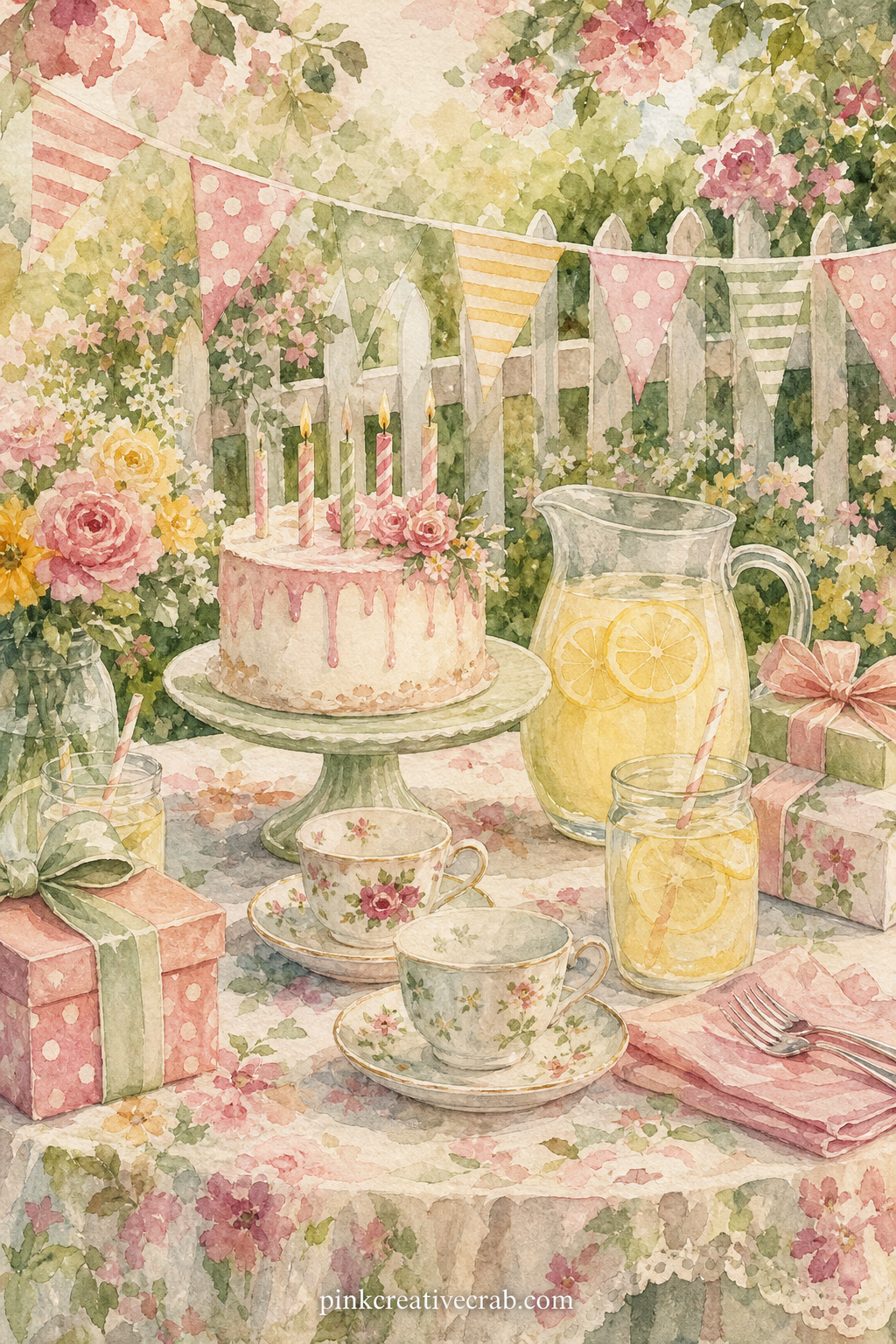 Garden Party Table Setting printable page — Keep this spread to five minutes: glue the page in flat, skip any pockets or folds, and just write the date and the