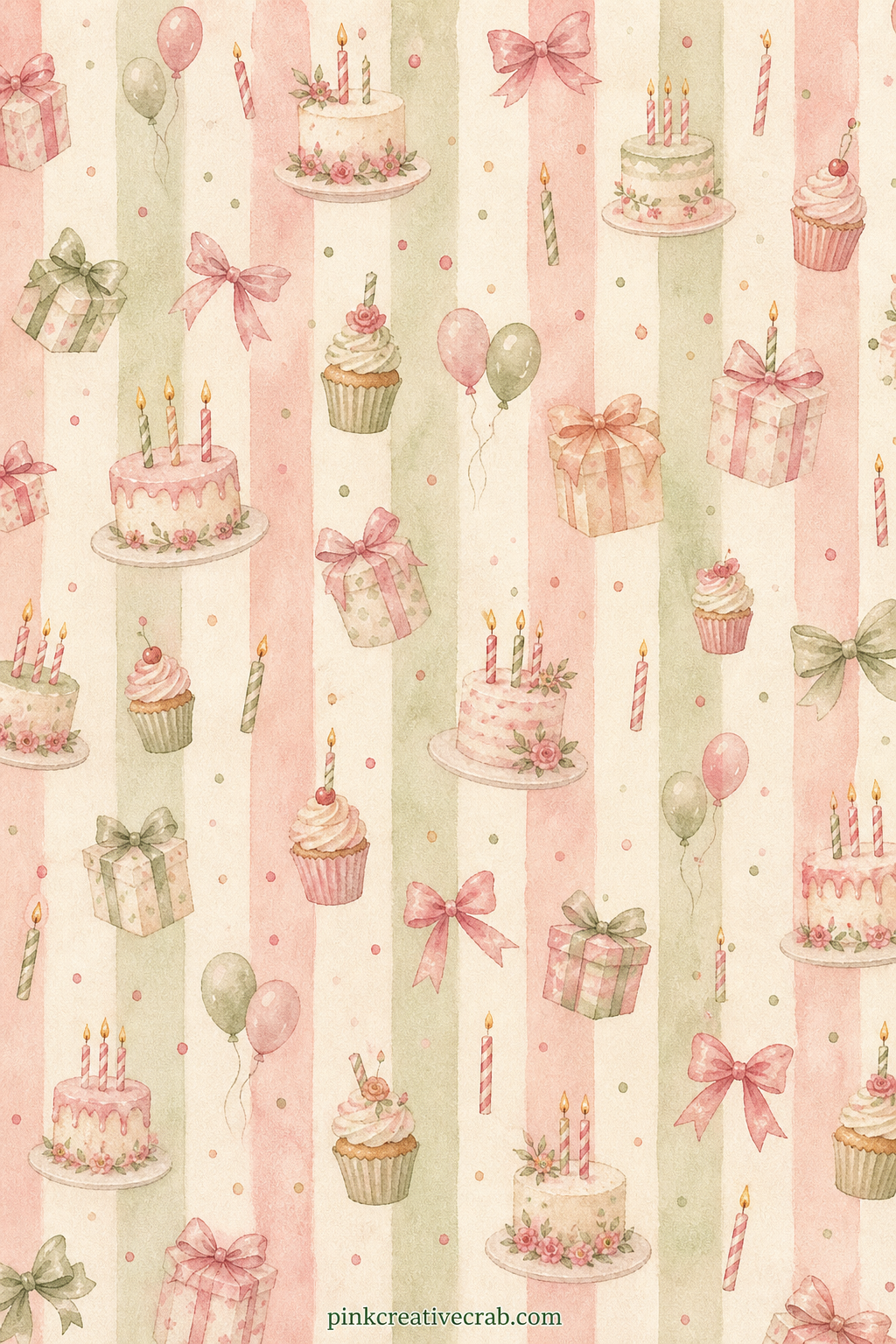 Candy Stripe Pattern printable page — Soft painted stripes in dusty rose and cream run the length of the page like old-fashioned candle wrapping. Birthday junk