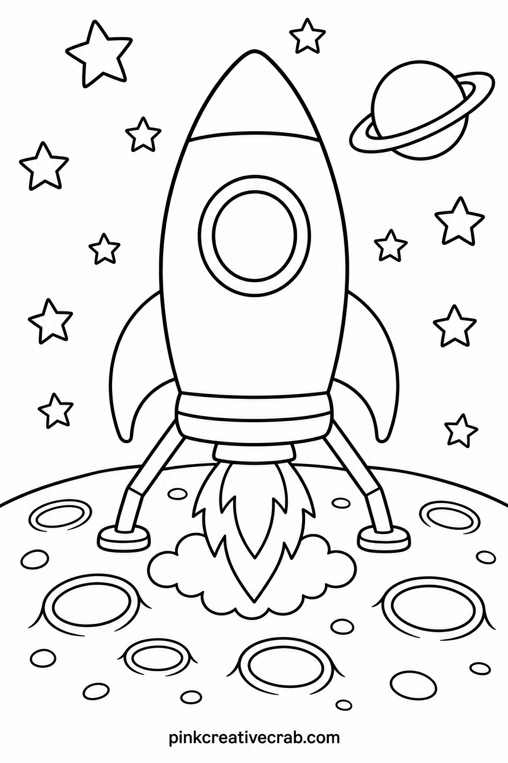 Rocket Landing On The Moon printable page — Boys who love big machines and big noises usually gravitate straight to this one, since a rocket with flames and