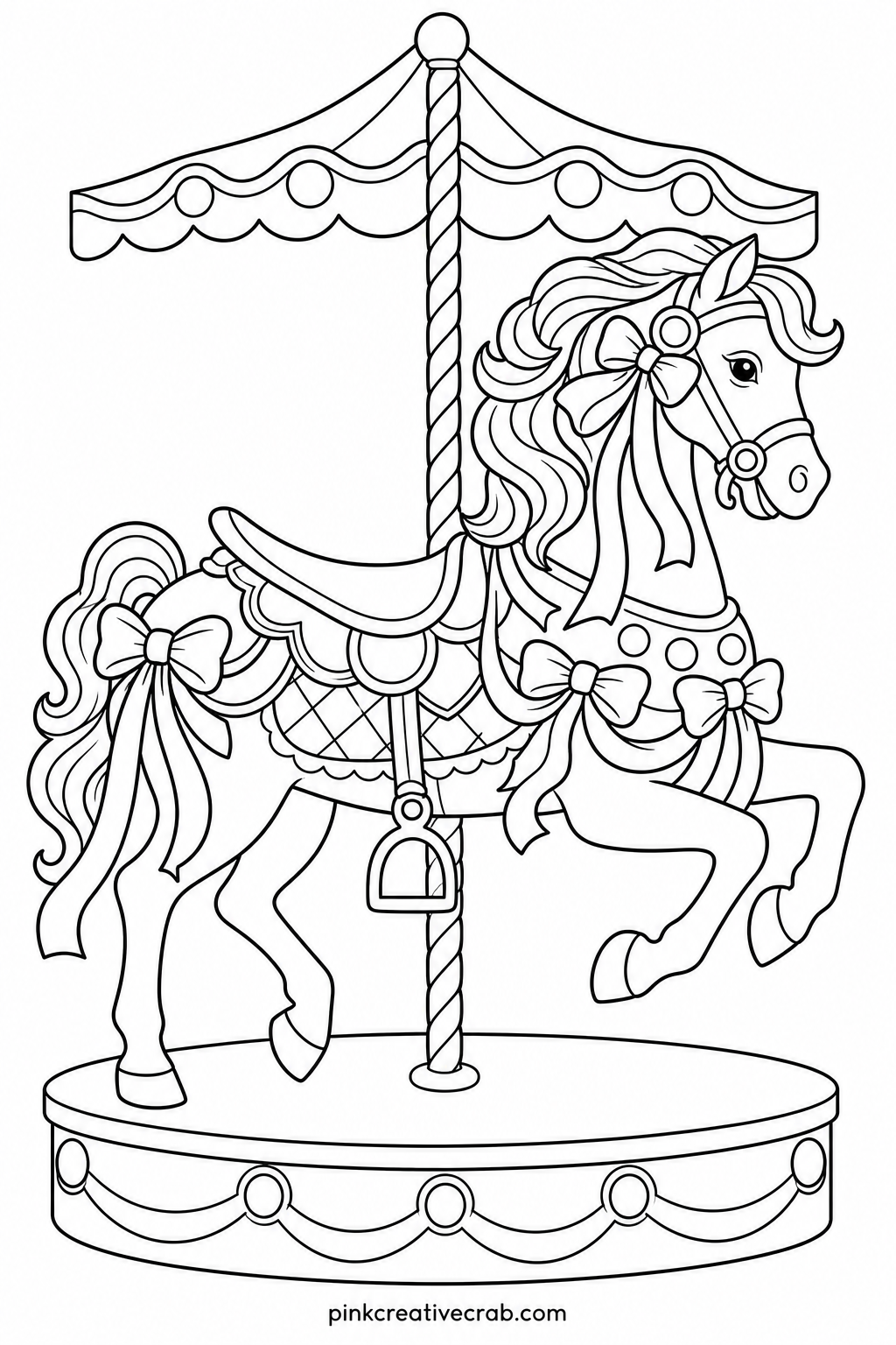 Carousel Horse With Ribbons printable page. Horse coloring pages