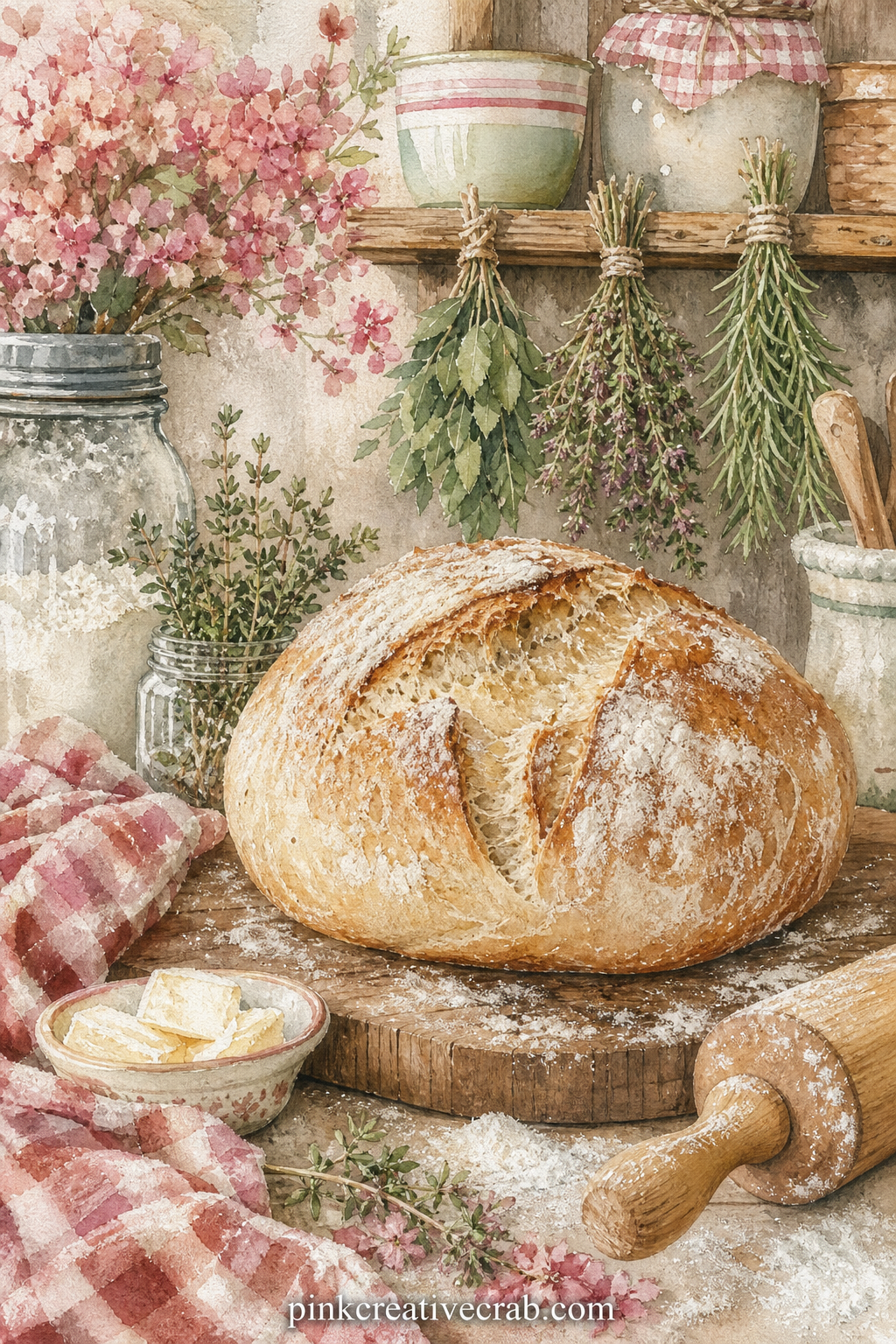 Fresh Bread Loaf Page printable page — Pair this page with the Flour Sack Pattern background: use a strip of that background as a torn border along the bottom
