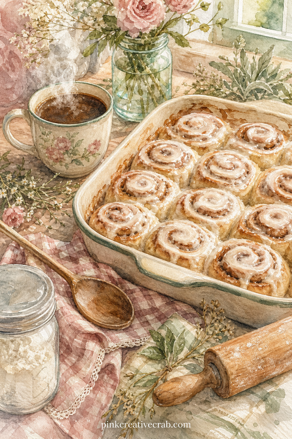 Cinnamon Roll Sunday Page printable page — The usual mistake on a sweet page like this is crowding it with every pastry in the kitchen; keep the rolls as the