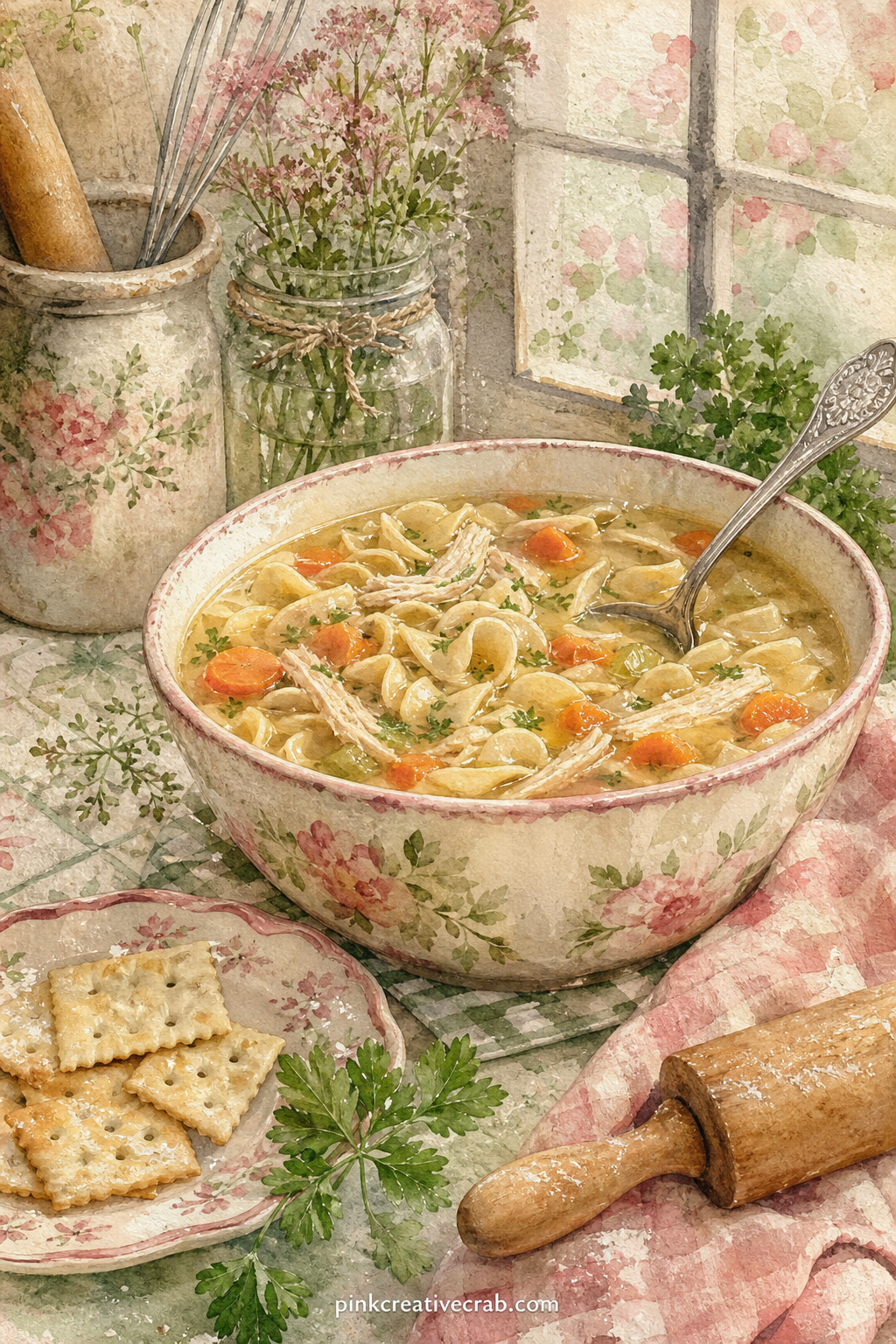 Chicken Noodle Comfort Page printable page — Place this page in a spread facing the Soup Pot and Ladle page so the two simmering dishes sit across from each