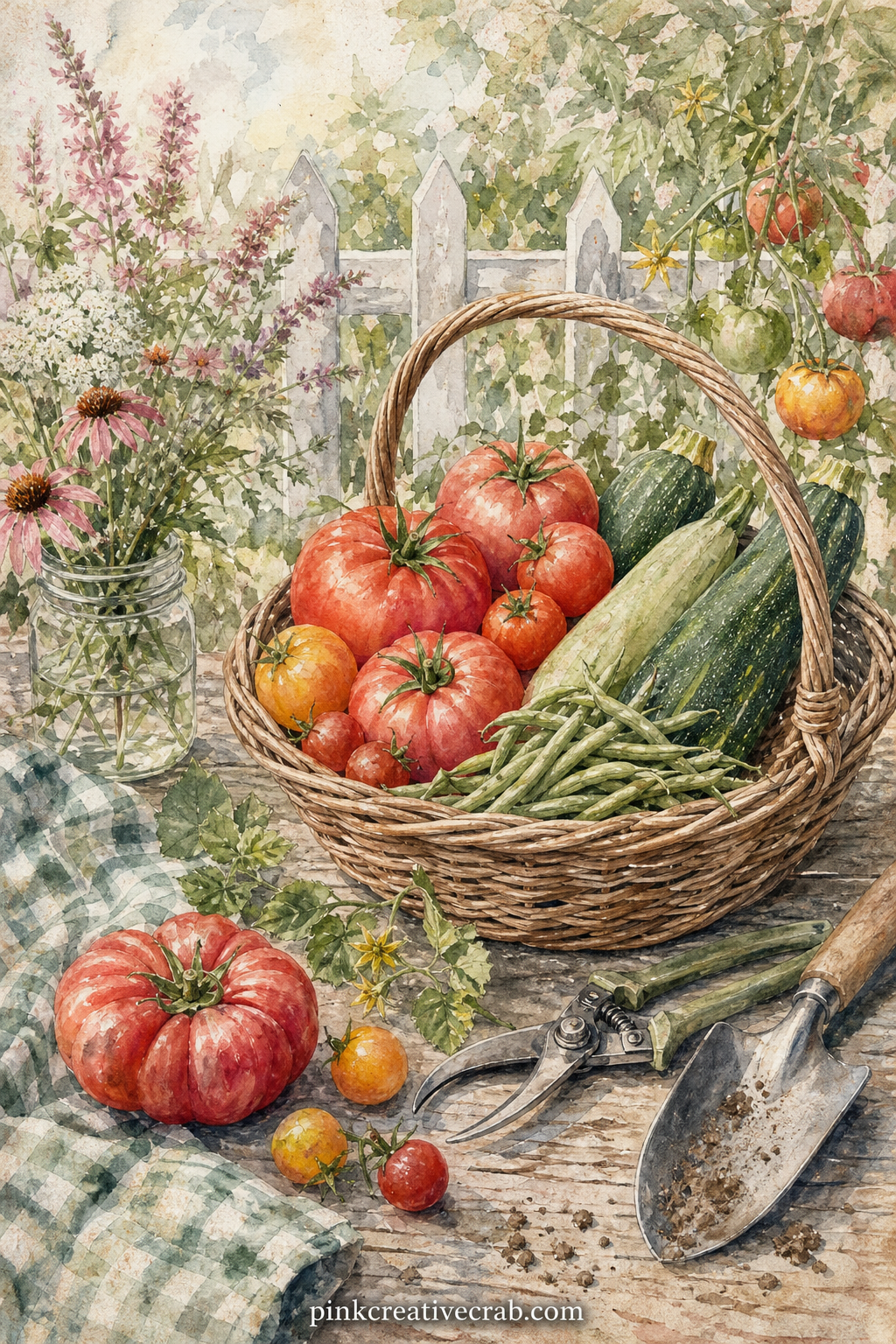 Garden Vegetable Harvest Page printable page — Tuck a dried pressed herb or a small seed packet into this page, flattened under a layer of wax paper and glued