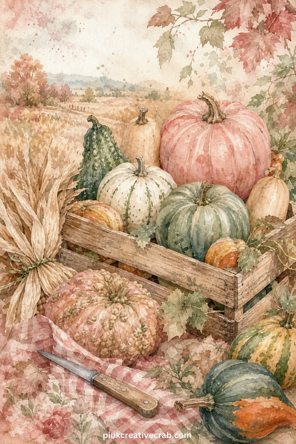 Autumn Squash Harvest Page printable page — The usual mistake on a harvest page is painting every vegetable from the garden at once; choose one squash variety