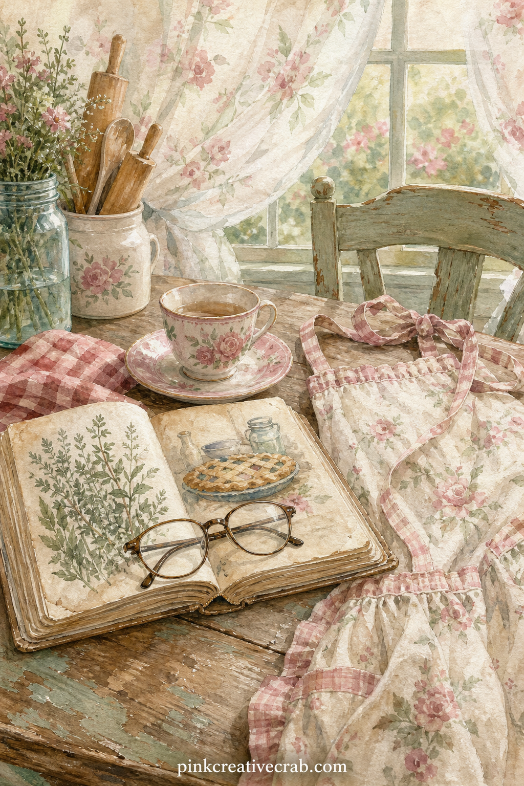 Grandmas Kitchen Table Memory Page printable page — Center this page on an empty kitchen table rather than a dish, with a single teacup and a folded apron left