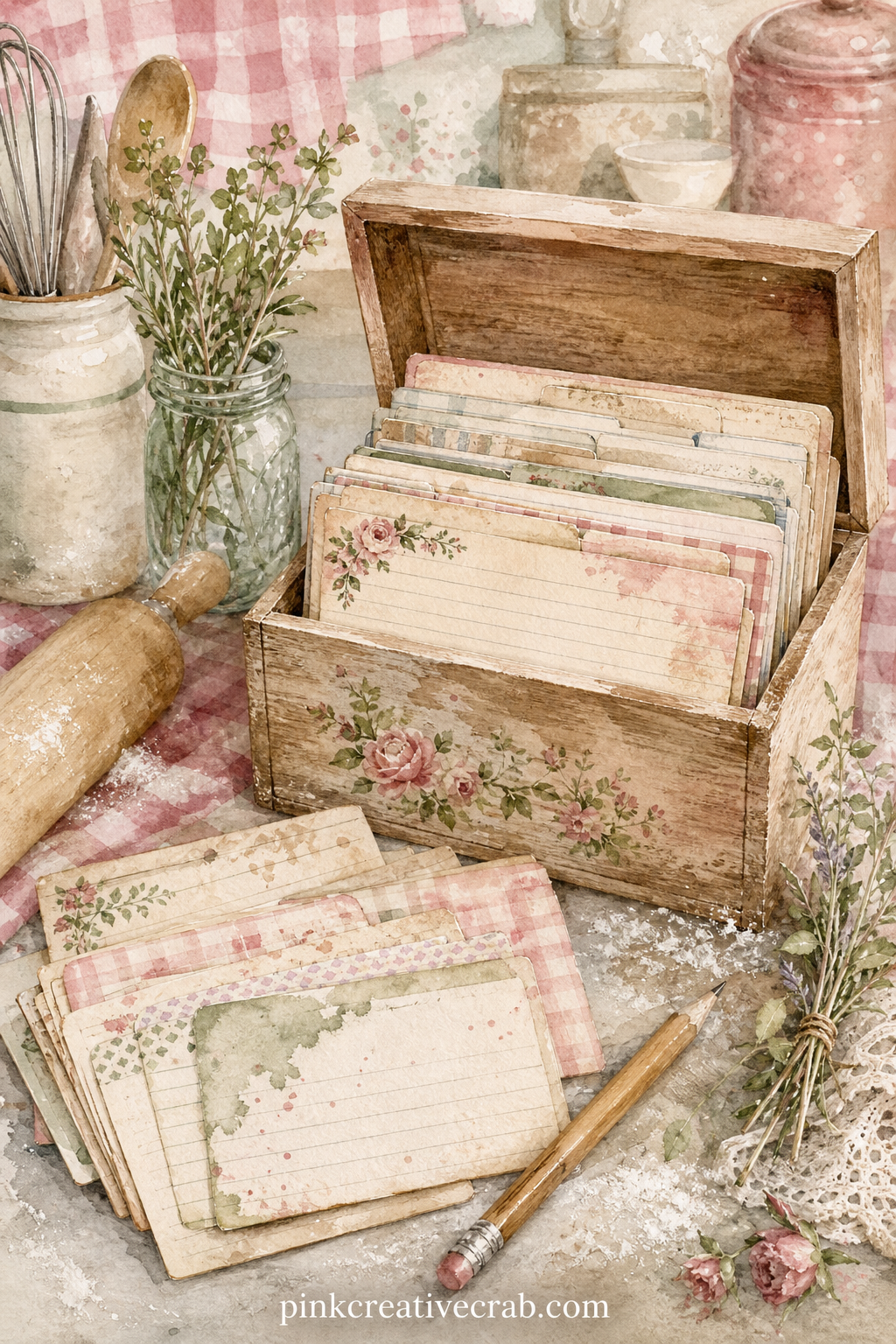 Family Recipe Box Page printable page — Glue a small paper flap shaped like an index card drawer front over part of this page, so lifting it reveals a short