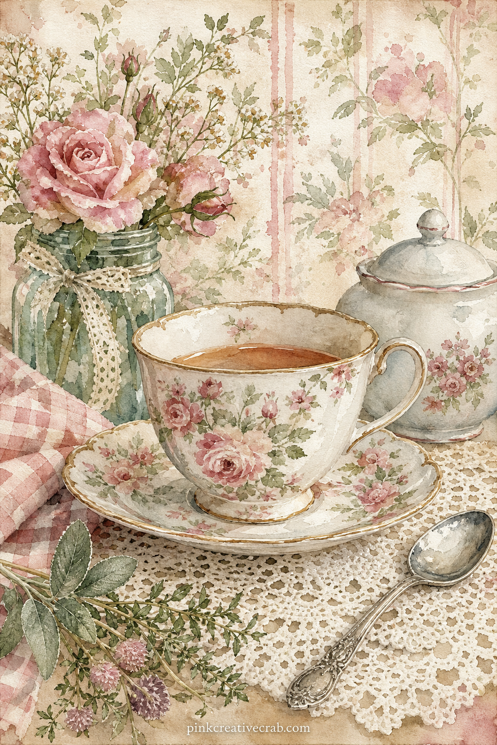 Great Grandmothers Teacup Page printable page — Tea-stain the edges of this page by brushing on cooled tea and letting it dry before printing nearby pages, so