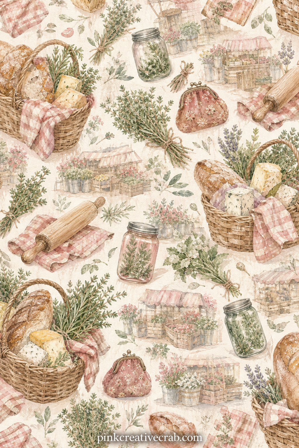 Market Basket Shopping Page printable page — Pair this page with the Gingham Kitchen Pattern background, folding a corner of that background into a small