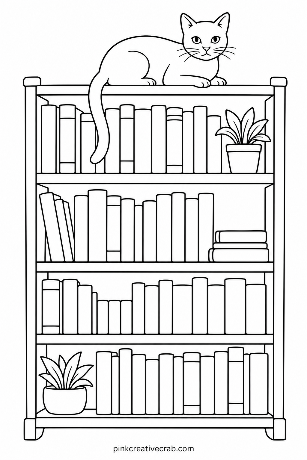 Cat Perched On A Bookshelf printable page — Readers drawn to this quieter, more detailed side of cat subjects may want to look at Cat Pencil Drawing: 14 Fun