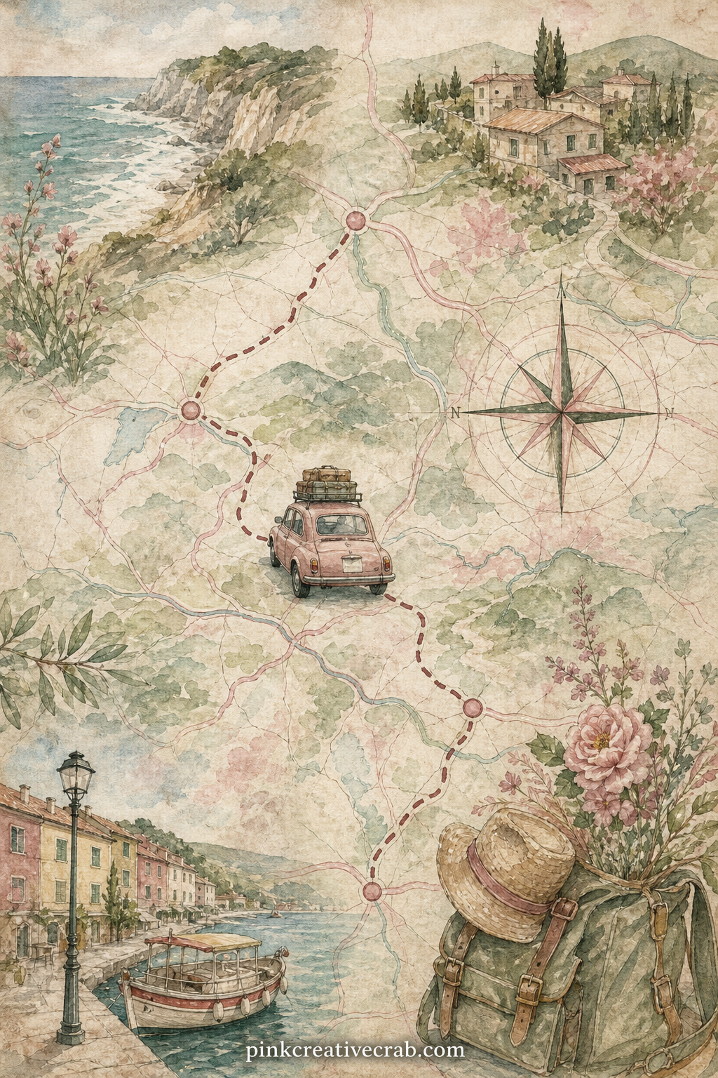 Road Trip Map Page printable page — Pair this one with the Stripes And Stitching background from this set: cut the map page into a rough circle and mount it