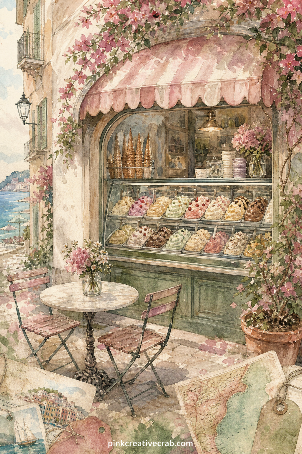 Gelato Shop Window printable page — Glue a real gelato napkin or wrapper here if you kept one, tucked along the bottom edge under a strip of washi tape. Travel