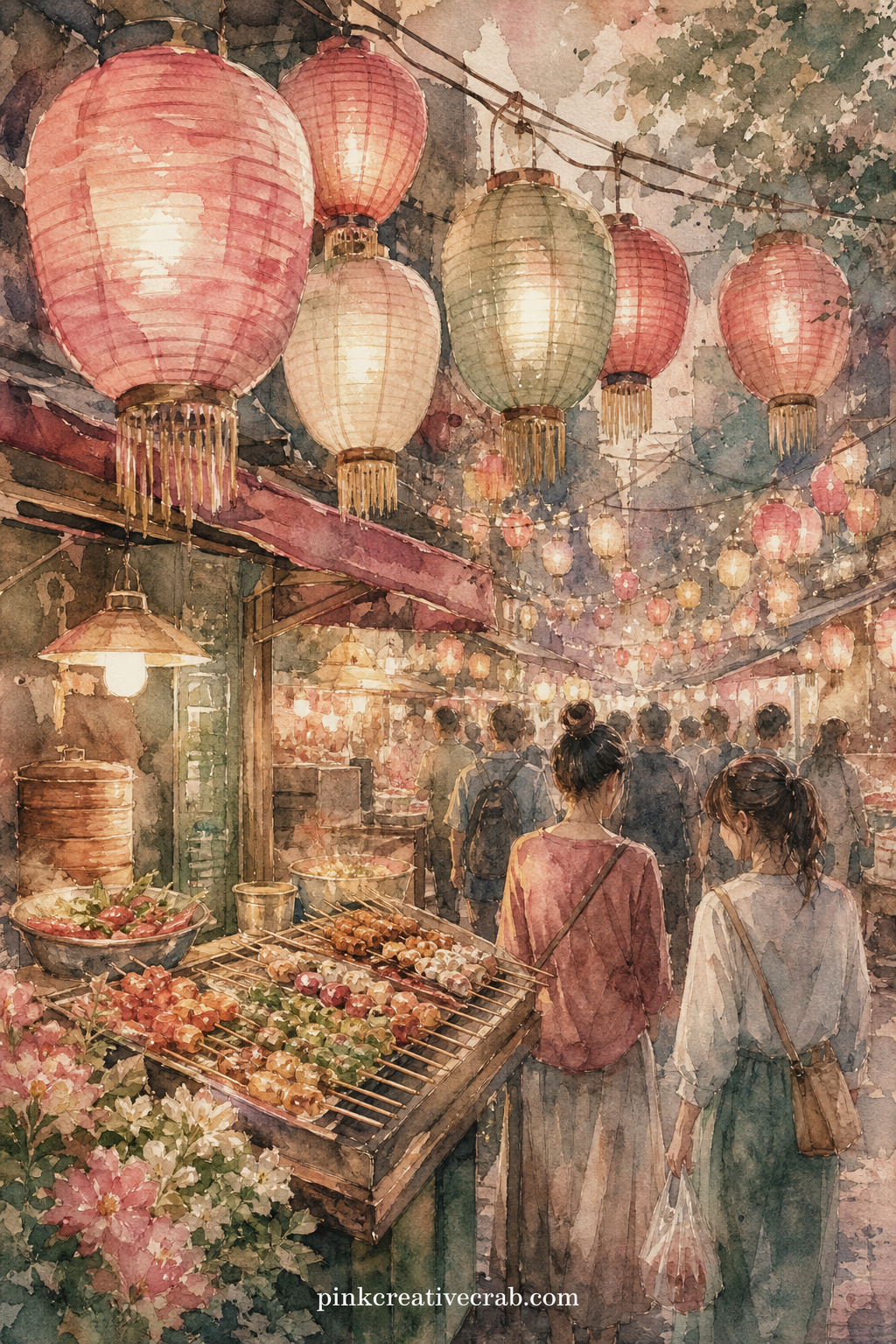 Night Market Lanterns printable page — Write the smells and sounds of the market here rather than what you bought: grilled skewers, a drum beat, paper lanterns