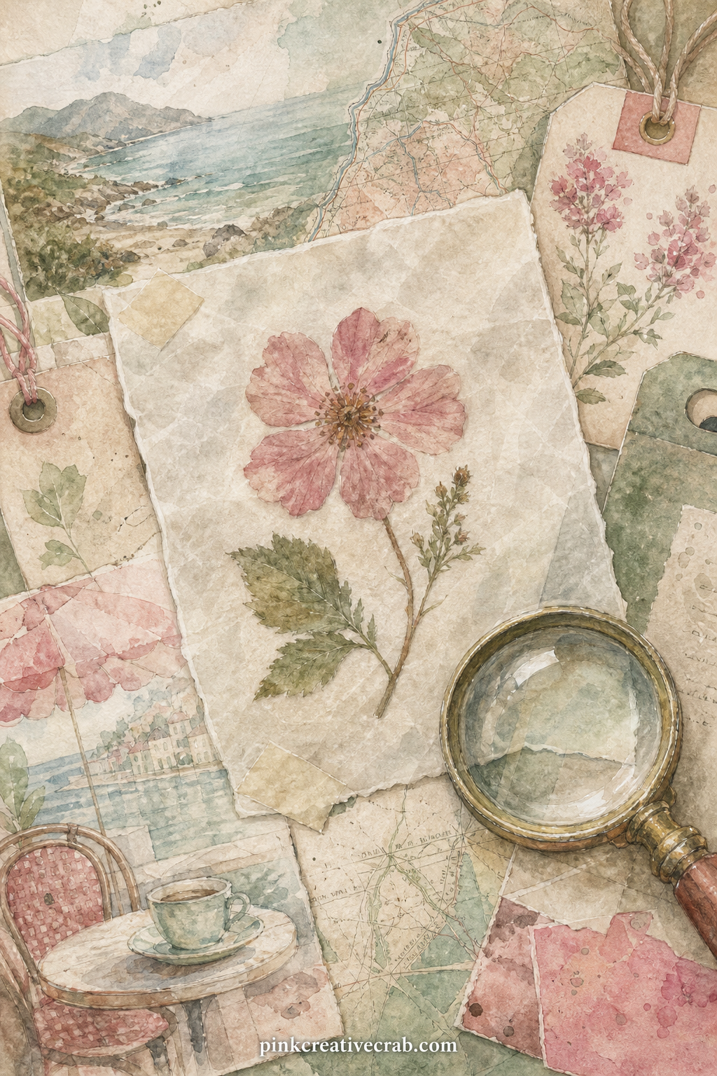 Pressed Flower from the Trail printable page — tea-stain the edges of this page before gluing in a real pressed flower under a small square of wax paper, so