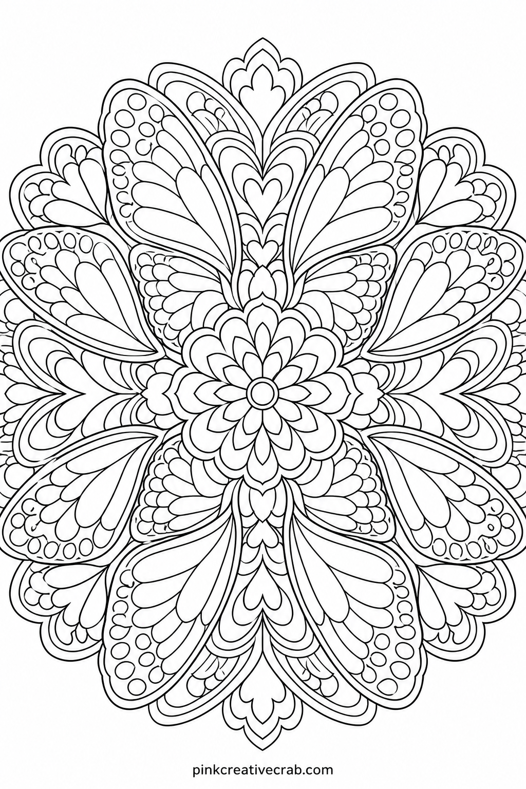 Butterfly Wing Mandala printable page — Ask a quiet question while coloring this one, such as which four colors would you choose if this were a real butterfly