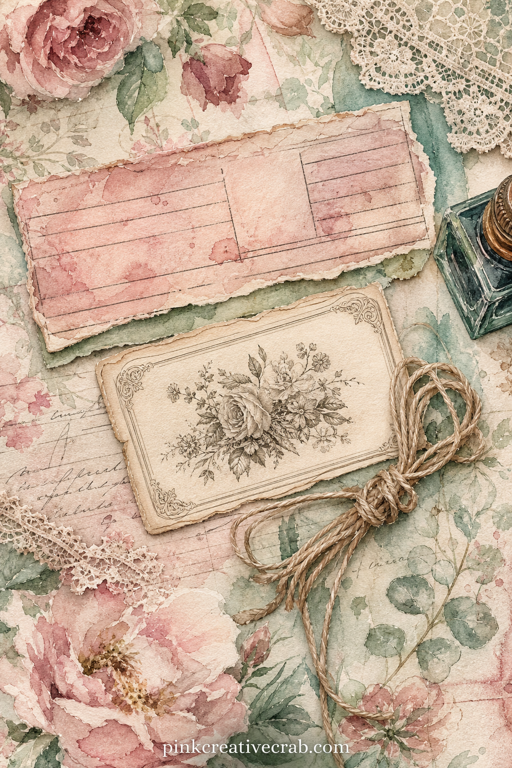 Telegram and Calling Card Page printable page — Pair this one with the Damask Writing Paper Pattern background further in the set, using it as a pocket liner