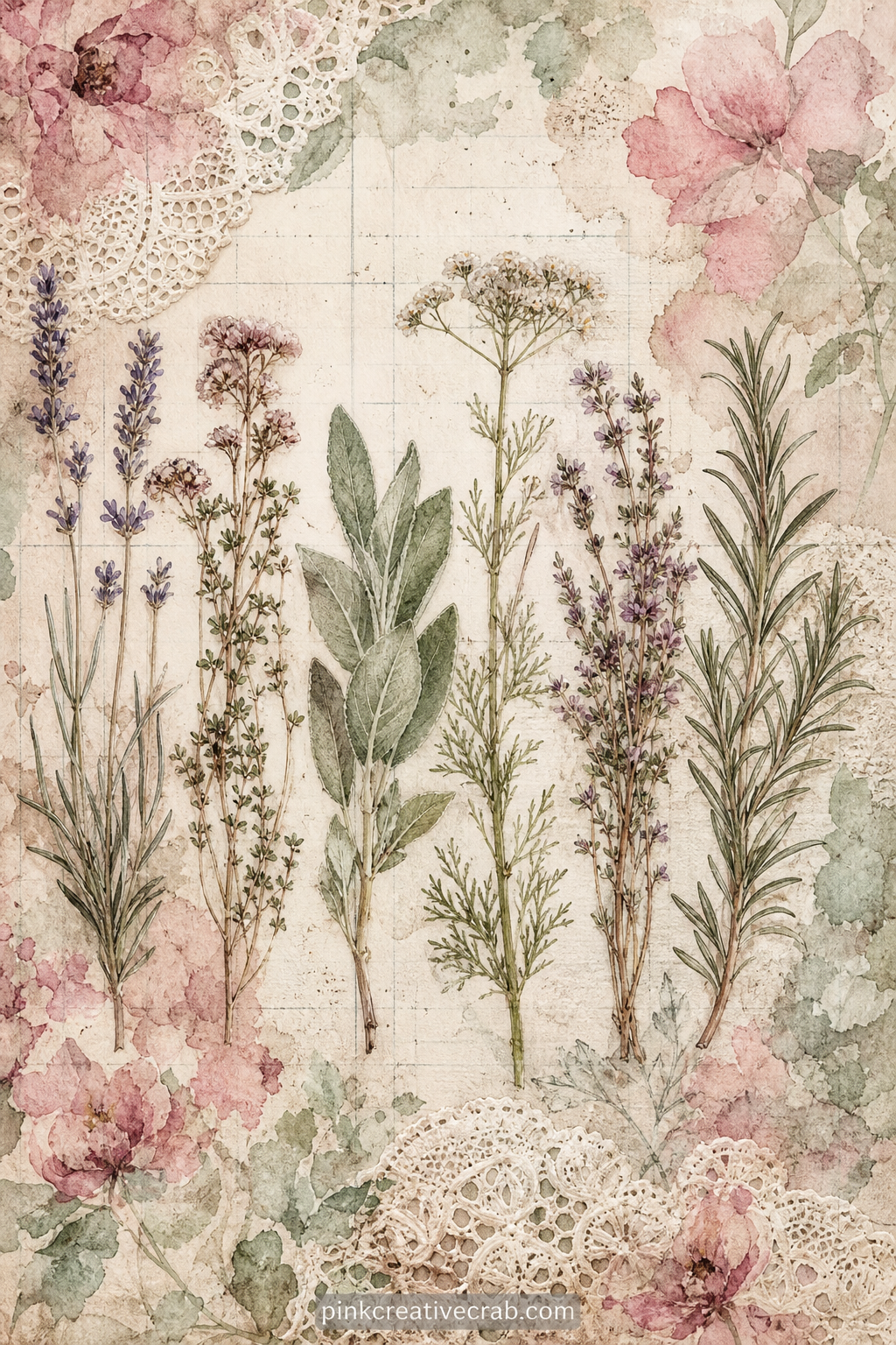 Herbarium Page Spread printable page — Ask yourself what grew in your garden this year, then write the answer along the bottom margin where the old botanist
