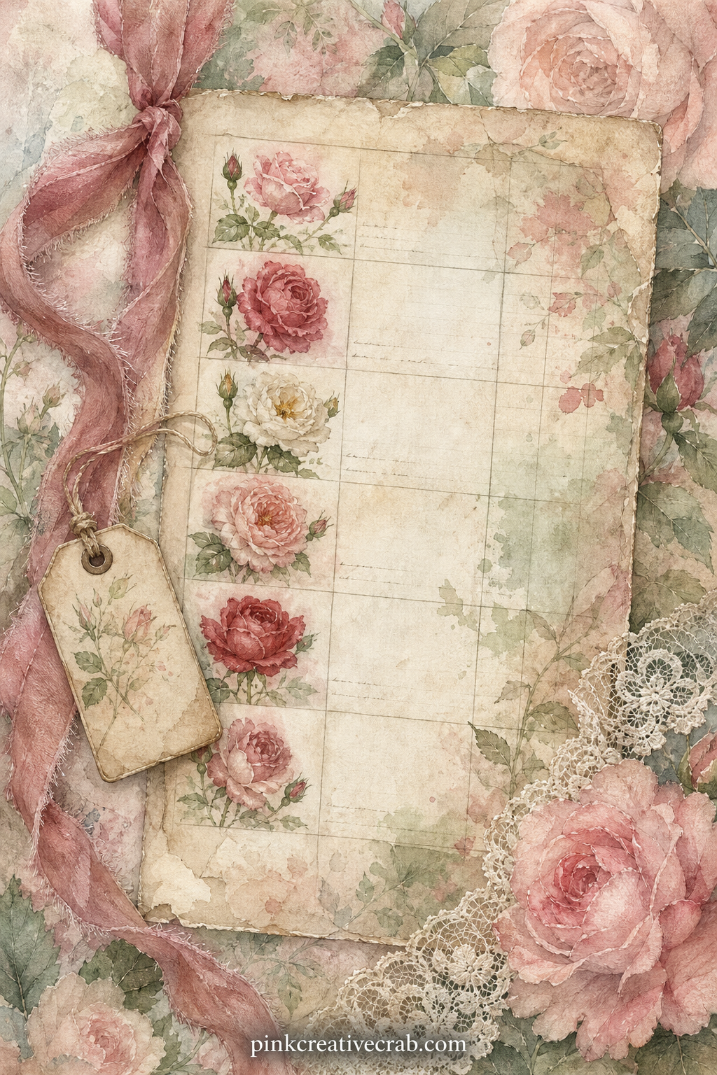 Rose Garden Catalogue Page printable page — Place this page across from the Botanical Specimen Page so the two feel like facing pages torn from the same old