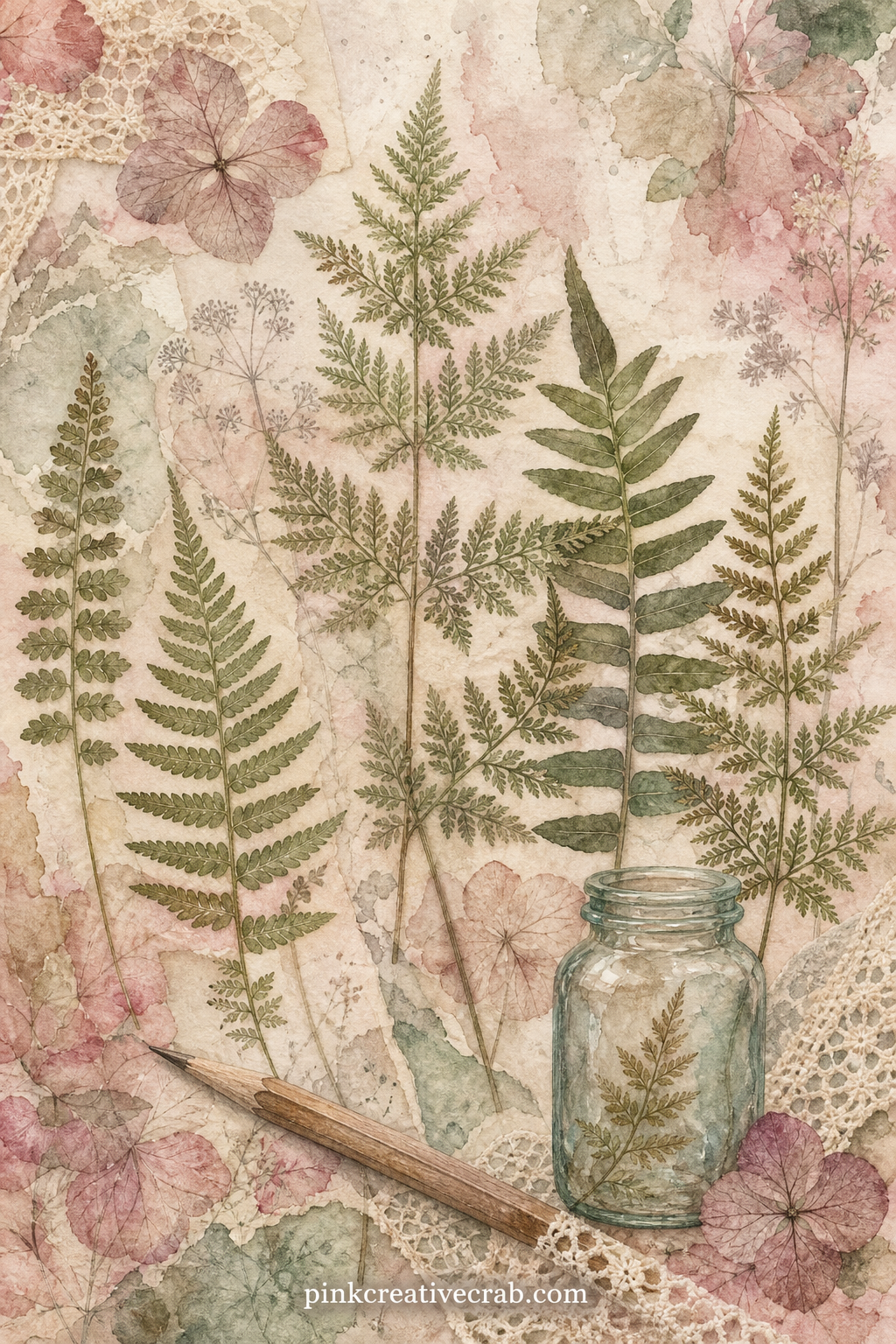 Pressed Fern Collection Page printable page — Five minutes is enough here: glue in one real pressed fern or leaf over the painted ones, add a date in the