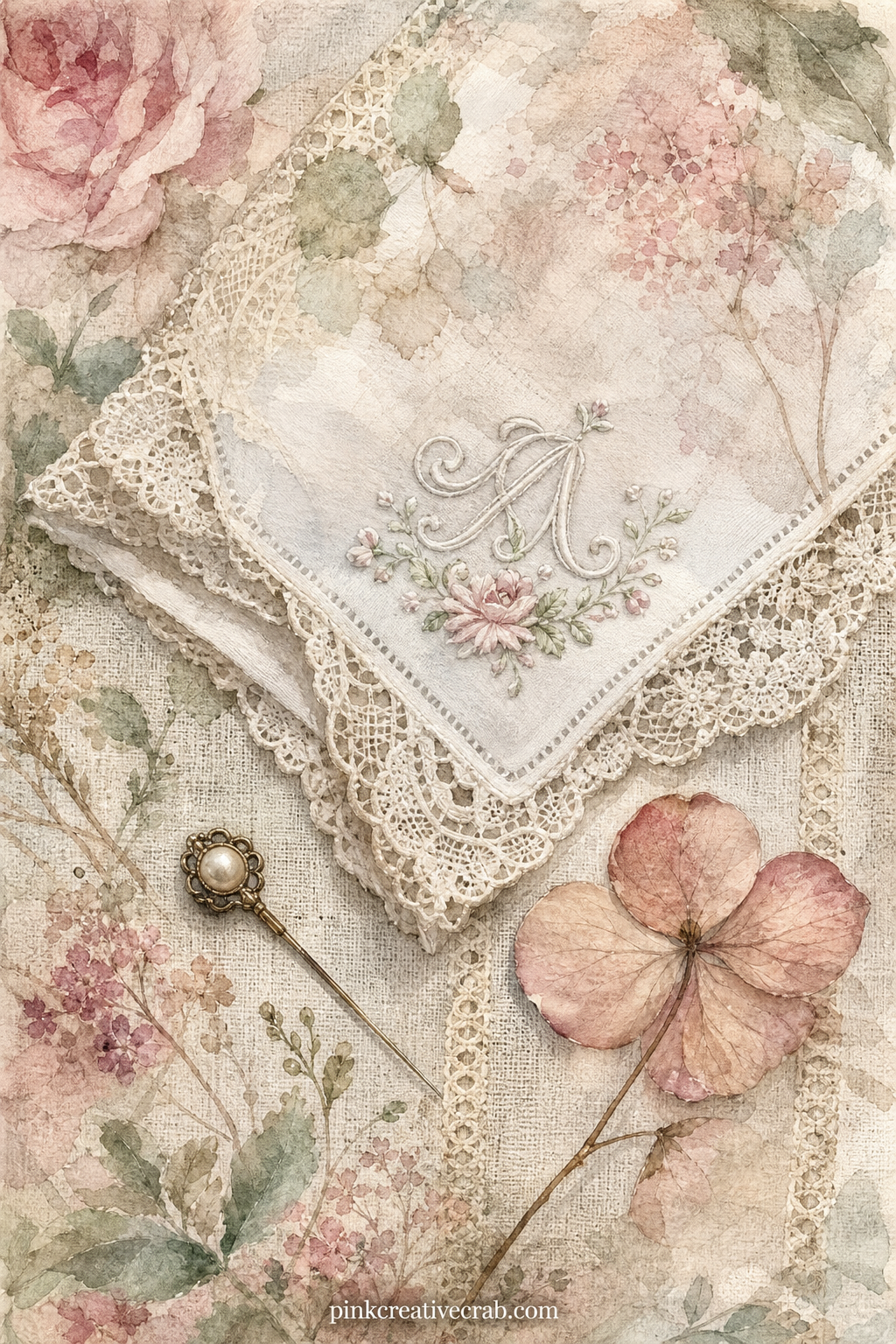 Lace Handkerchief Page printable page — Pair this page with the Faded Lace Trim Pattern background later in the set, using the pattern as a window mat cut just