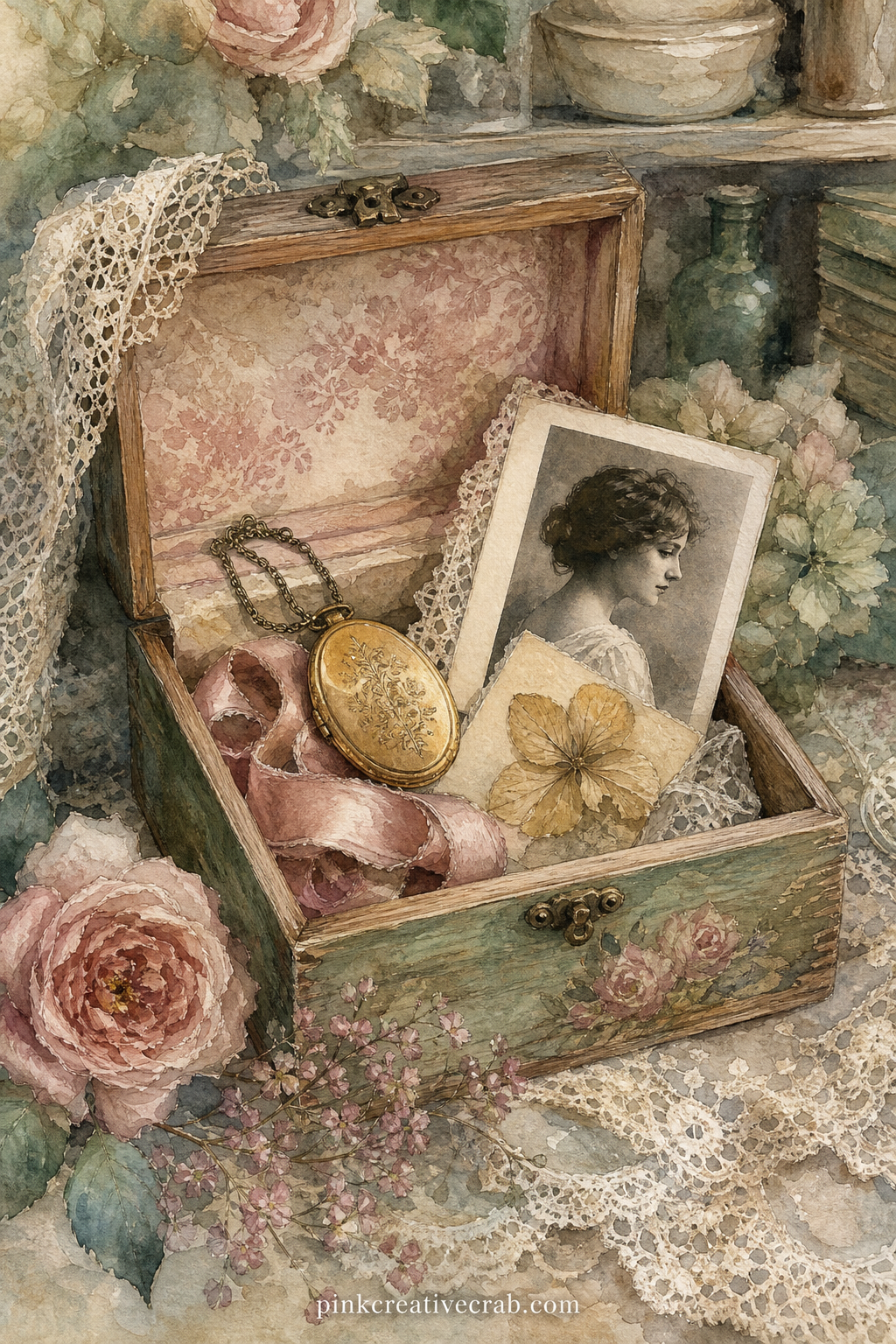 Vintage Keepsake Box Page printable page — What would you keep in a box like this one, write the question along the lid in the blank space and answer it in the