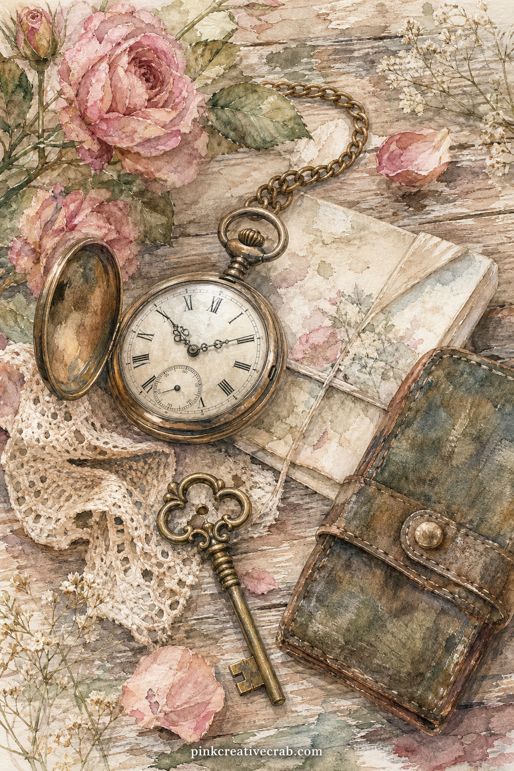 Pocket Watch and Key Page printable page — Give this page to the reader piecing together a grandfather's story: a pocket watch, a small brass key and a folded
