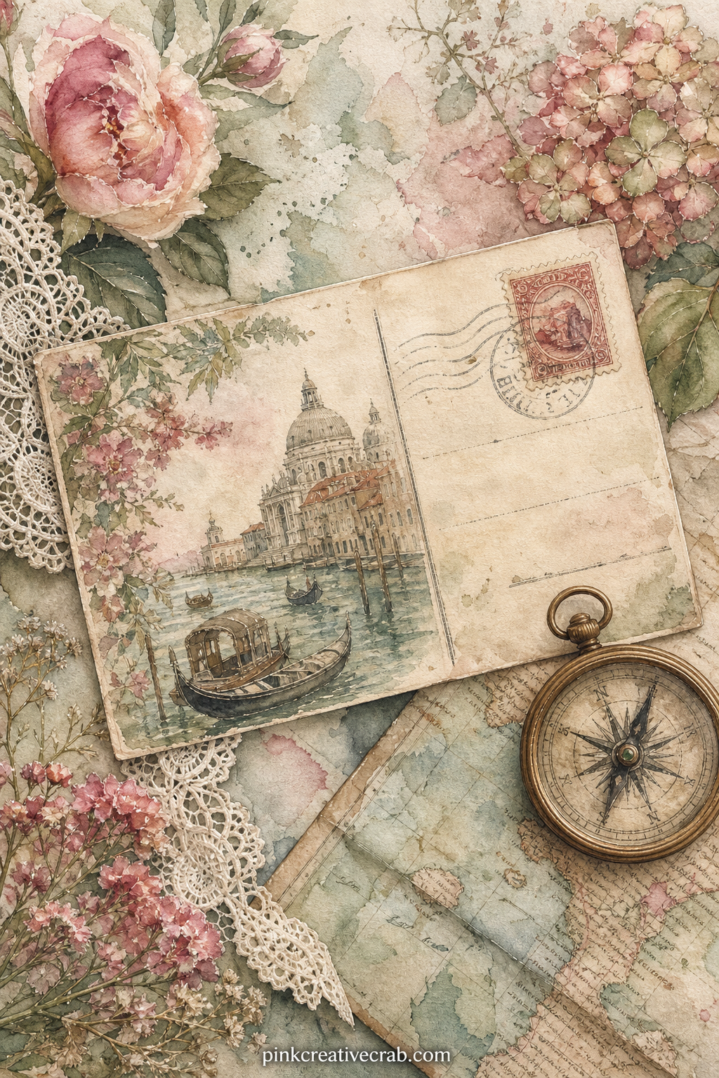 Vintage Postcard Travel Page printable page — Fold a flap along the top of this page to make a small overlay, then slip a second postcard or a ticket stub