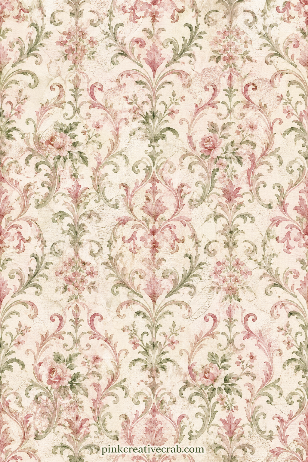 Damask Writing Paper Pattern printable page — A soft damask scroll repeats across this sheet, good for lining an envelope pocket, backing a torn letter page or