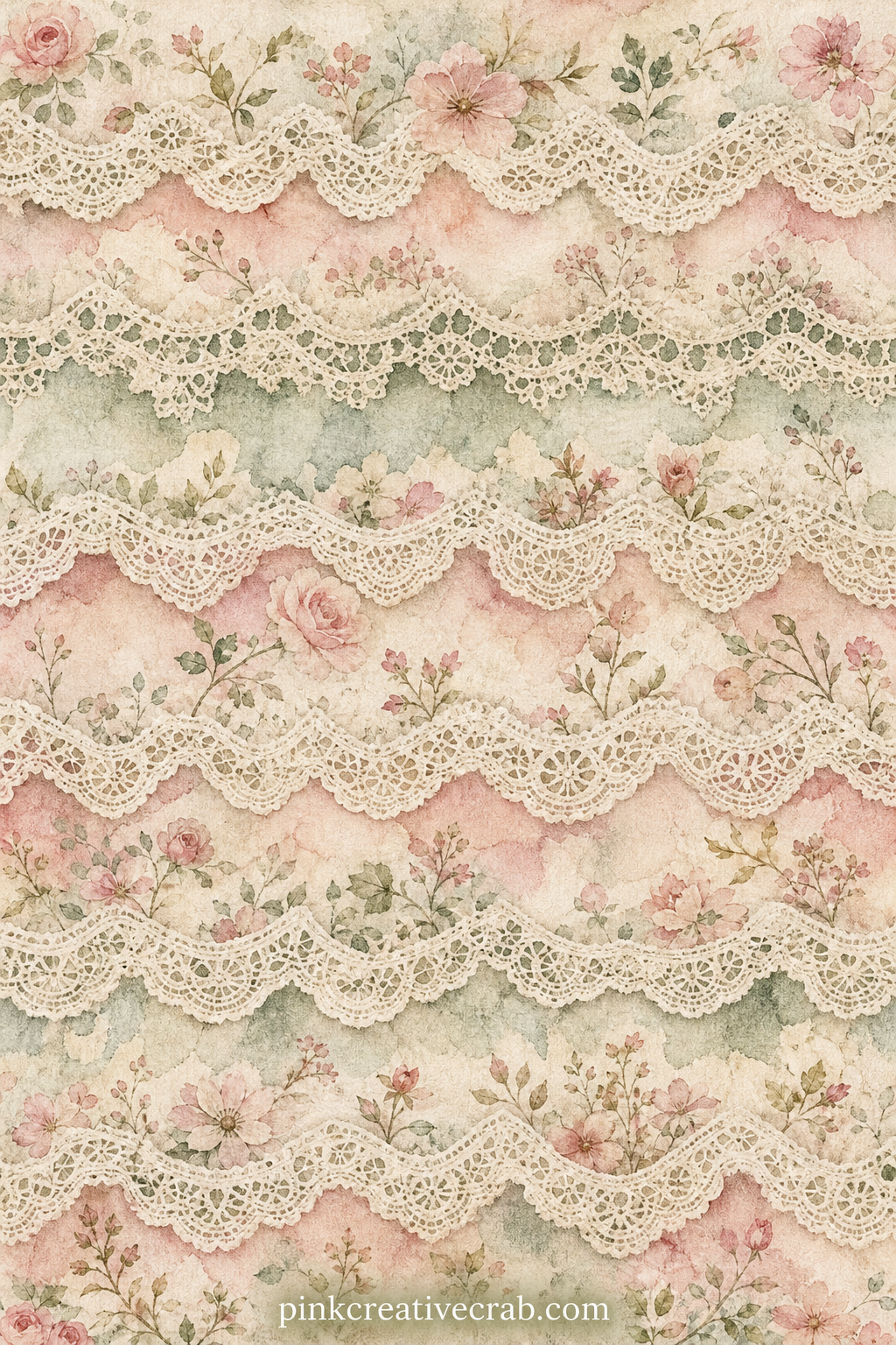 Faded Lace Trim Pattern printable page — Scalloped lace edges repeat in rows across cream paper, ready to cut into strips for borders, use whole as a cover
