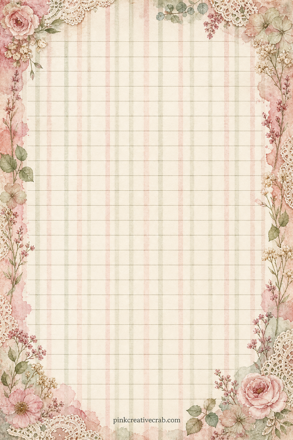 Antique Ticking Stripe Pattern printable page — Soft narrow stripes in muted tones run the length of this sheet, useful as a journal cover, a spine wrap or a