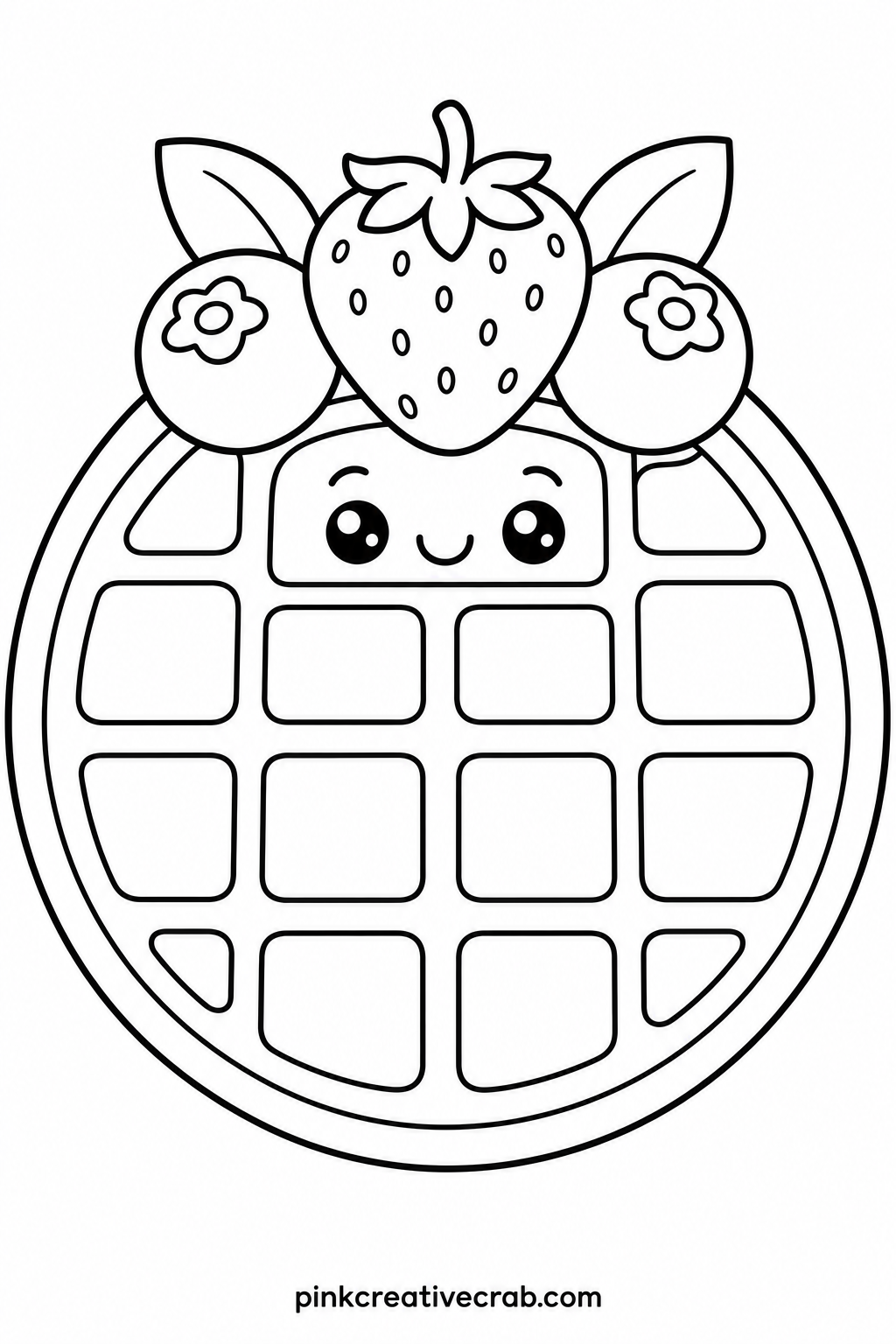 Waffle With Berry Crown printable page — This page suits a steady hand because the waffle grid has many small squares, so it rewards a teen or adult who enjoys