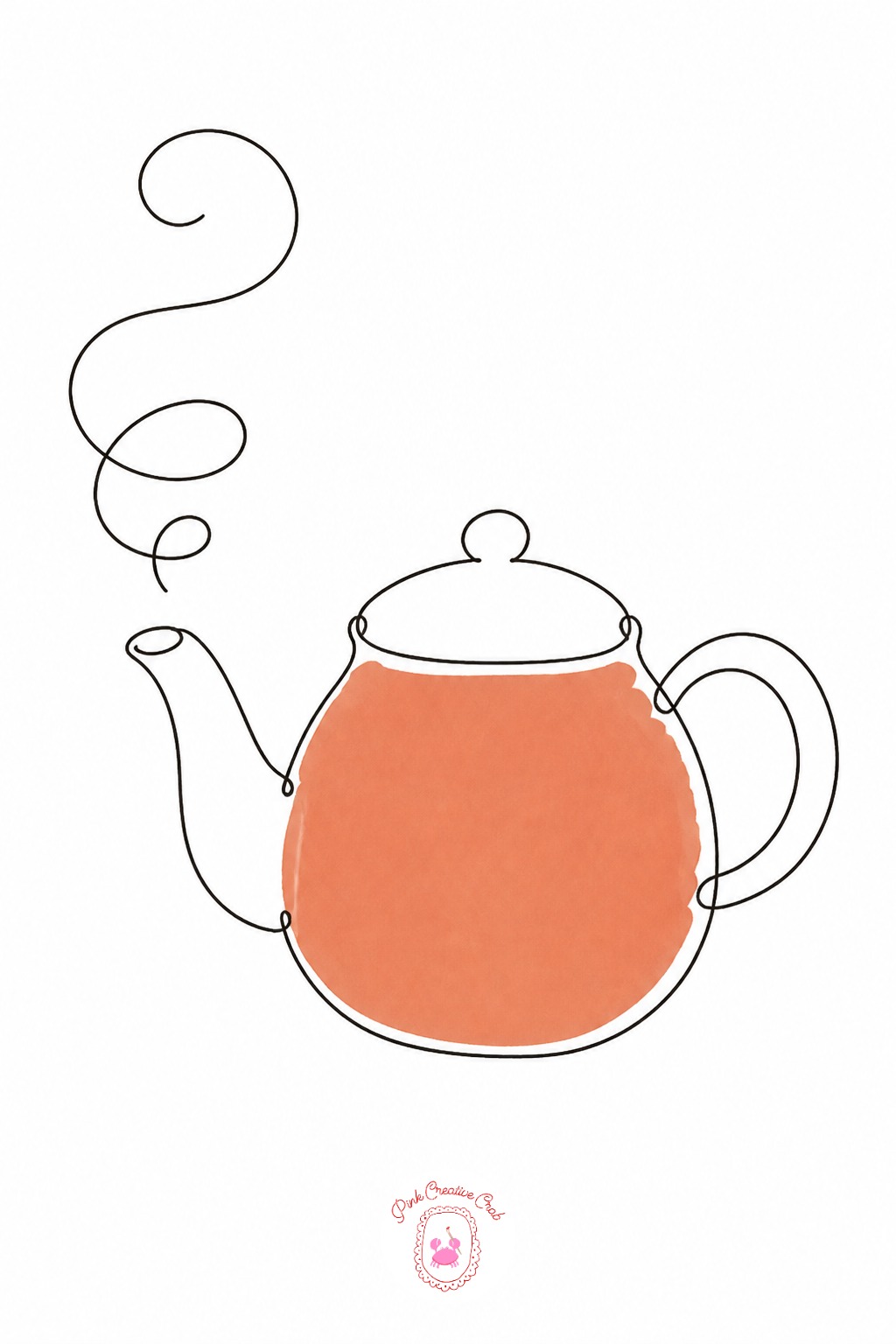 Teapot With Steam — Put the spout down first, a single curved stroke that sets the tilt of the whole pot. Watercolor doodles