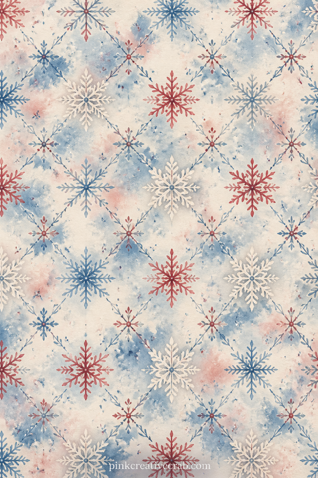 Snowflake Lattice Background printable page — Fine snowflakes interlock in a quiet lattice across the page, suited to a cover sheet, a background behind a