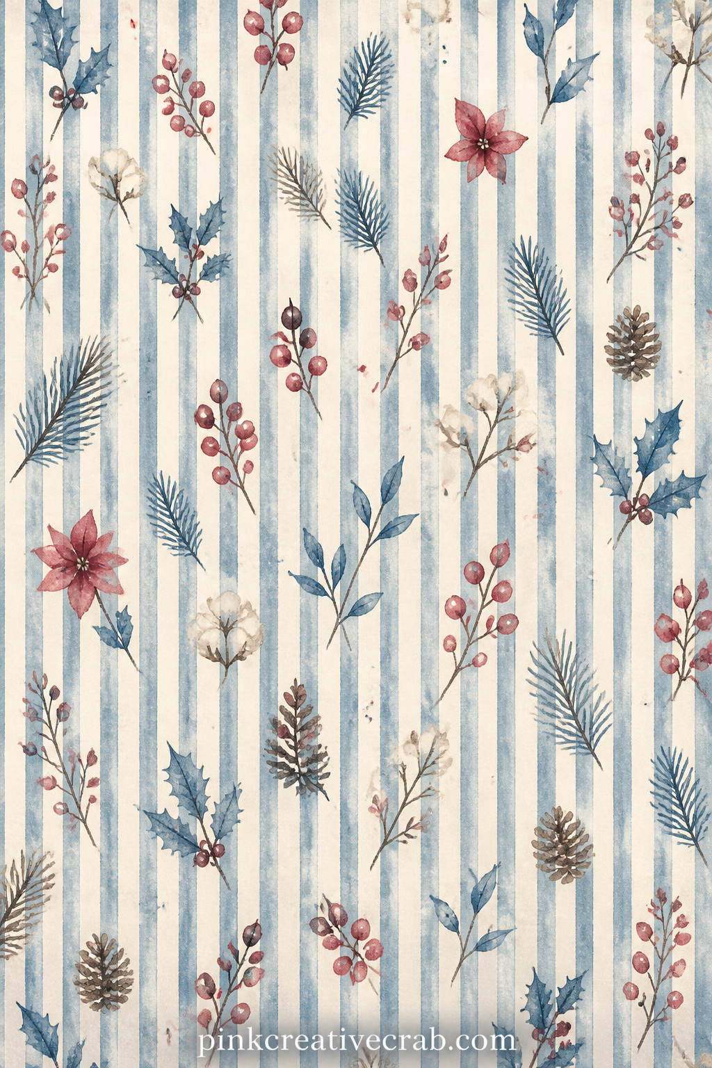 Ticking Stripe In Winter Blue printable page — Narrow vertical stripes in soft dusty blue and cream run the length of the page, ideal as a plain cover, a