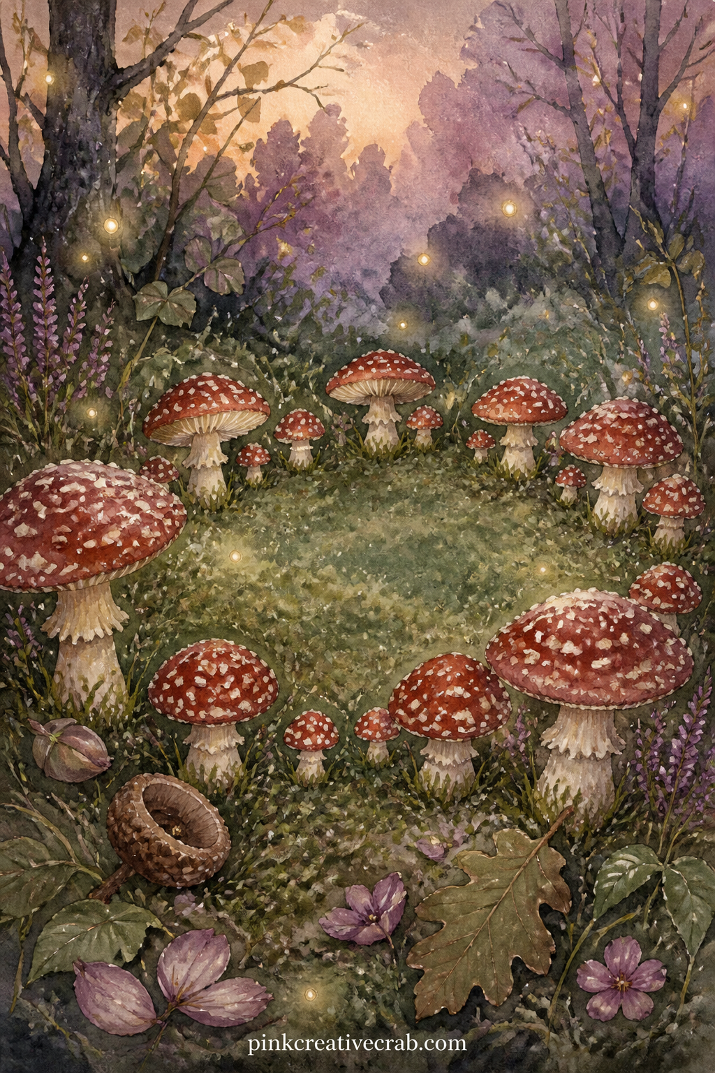 Fairy Ring Of Toadstools printable page — Draw this one for the reader who collects tiny magical details, since a fairy ring rewards a slow look rather than a
