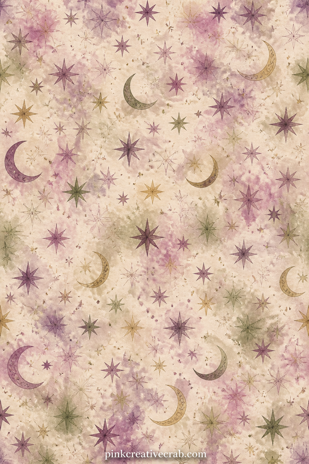 Scattered Stars Background printable page — This soft scatter of stars and thin crescent moons works under any night scene photo, as a cover, or as a quiet