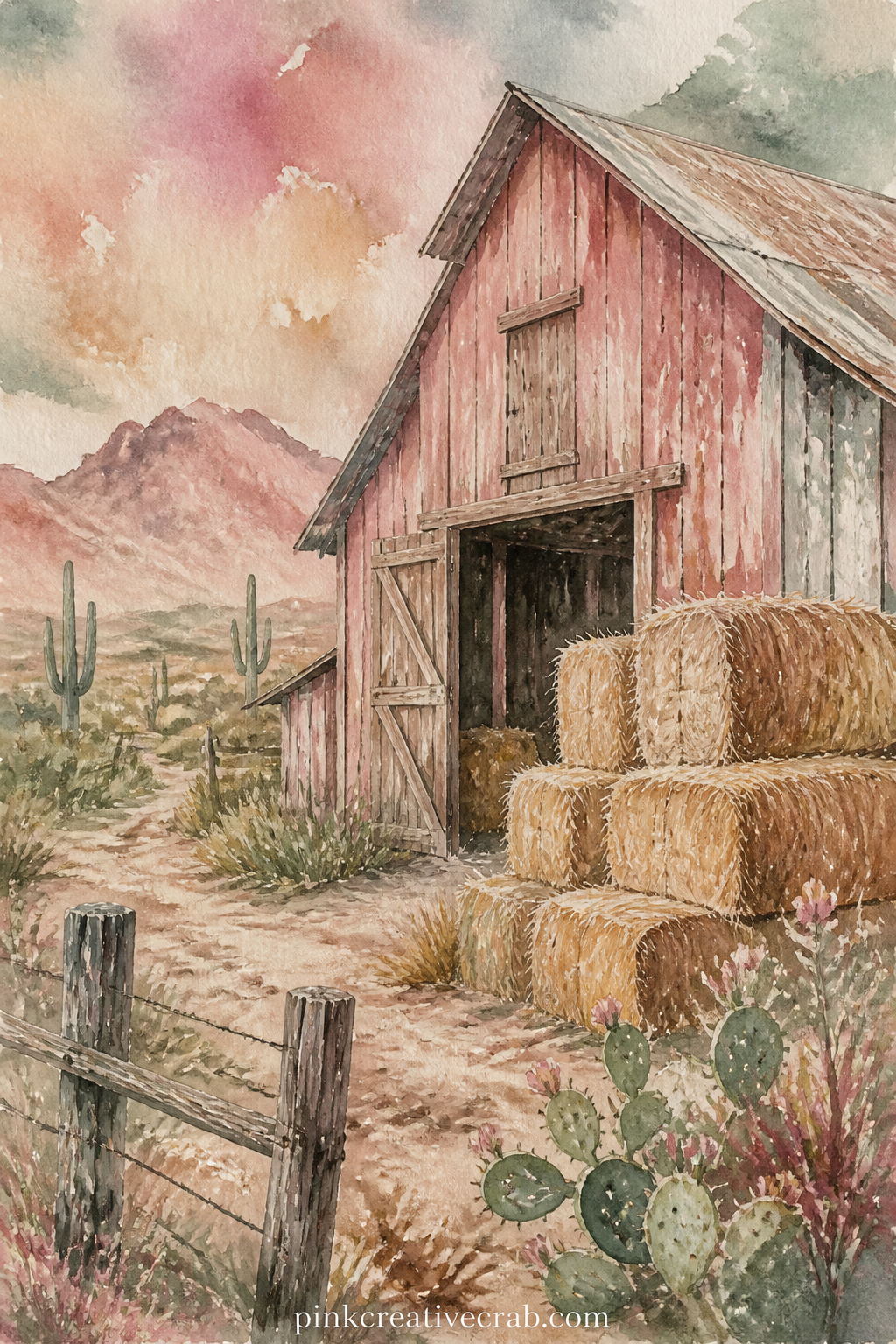Barn and Hay Bales printable page — Tuck a real feed receipt, a pressed sprig of dried grass or a handwritten note about a favorite animal onto this page