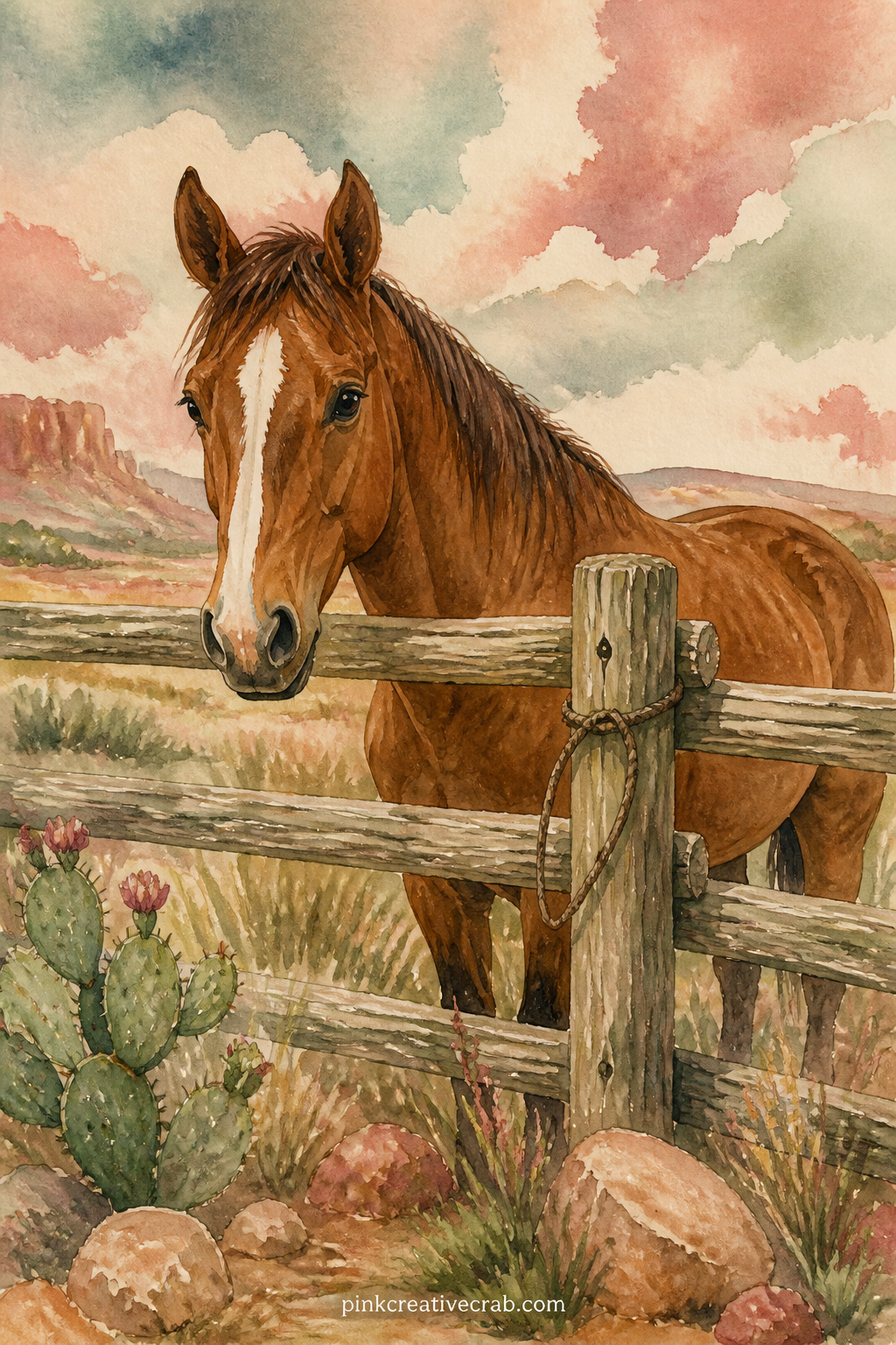 Horse at the Wooden Fence printable page — Write a question at the bottom of this page: what would this horse be named, and what trail has it just come back