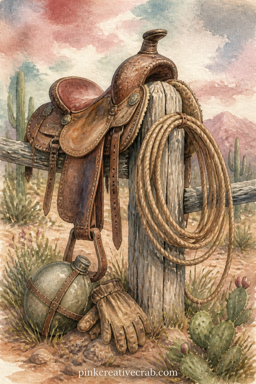 Saddle and Lasso on a Post printable page — For the five minute version of this page, skip gluing anything extra on and just add the date in the corner, since