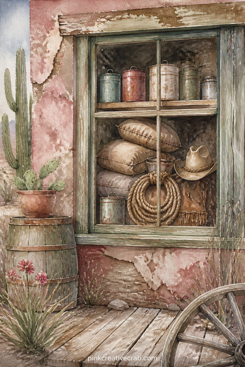 General Store Window Display printable page — Tuck a short grocery or supply list behind this page, written the way an old general store ledger might have