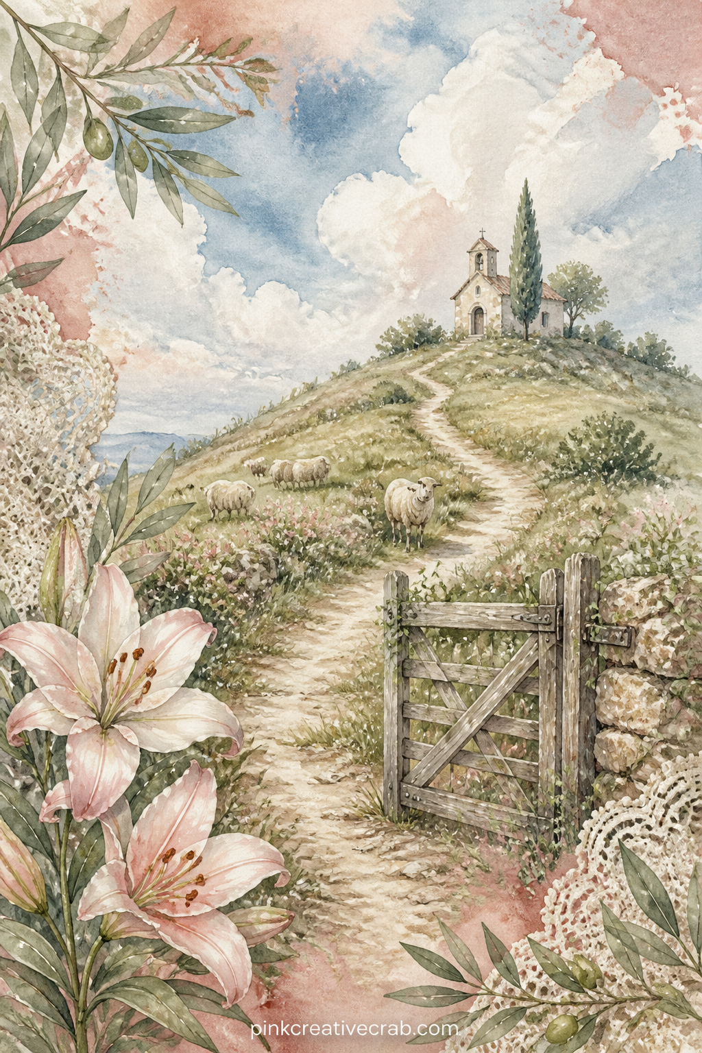Path to the Hilltop Chapel printable page — Use this page for anyone keeping a gratitude or Lenten journal as a gift, since a winding path toward a distant