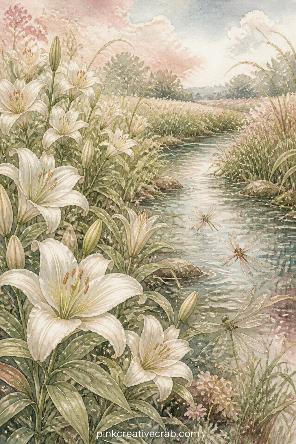 Field of Lilies by a Stream printable page — For the entry on this page, try answering a short question: what has been taken care of without your worrying