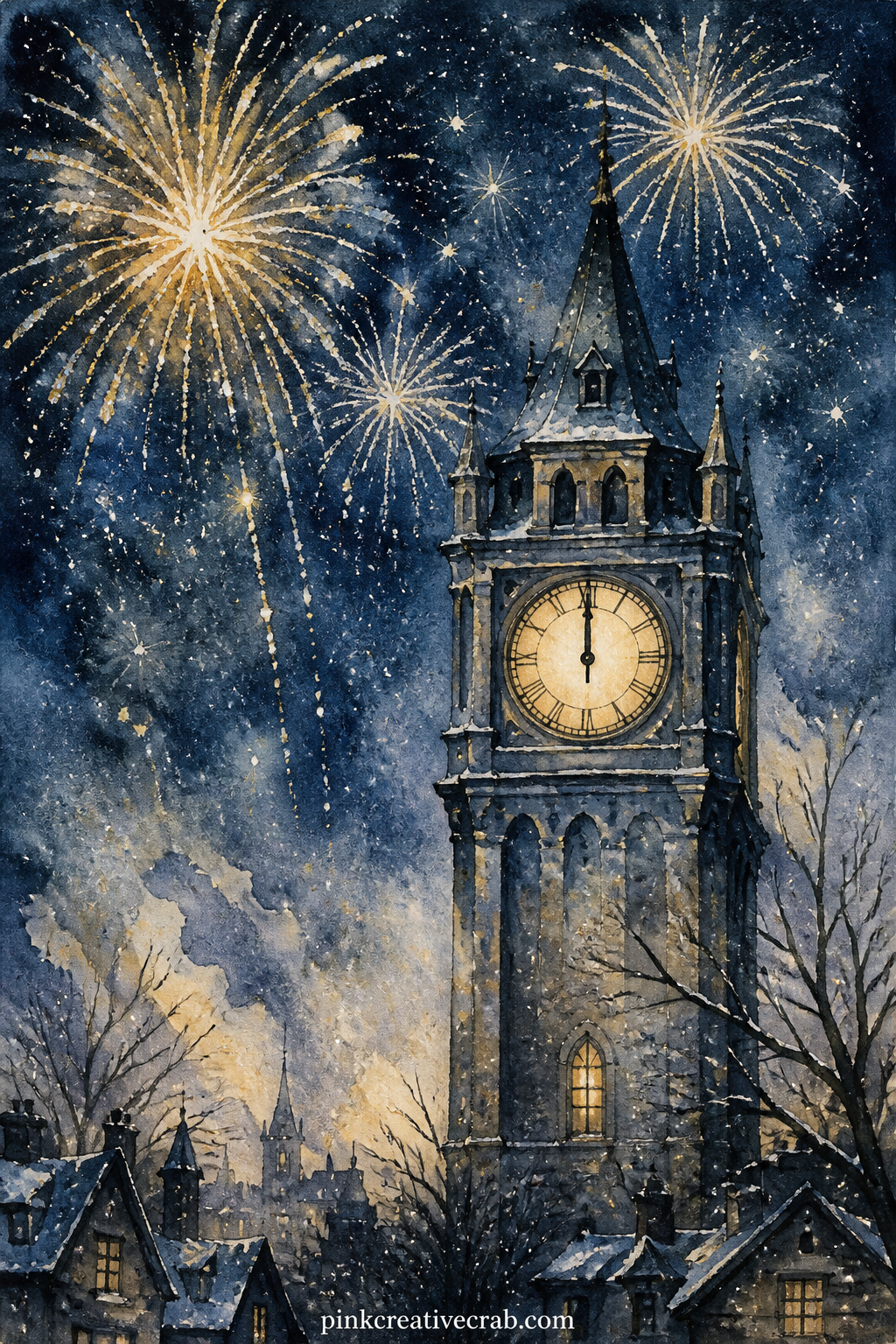 Midnight Clock Tower printable page — Picture this one as the opening page of your journal, the moment the countdown ends and the whole year is still unwritten