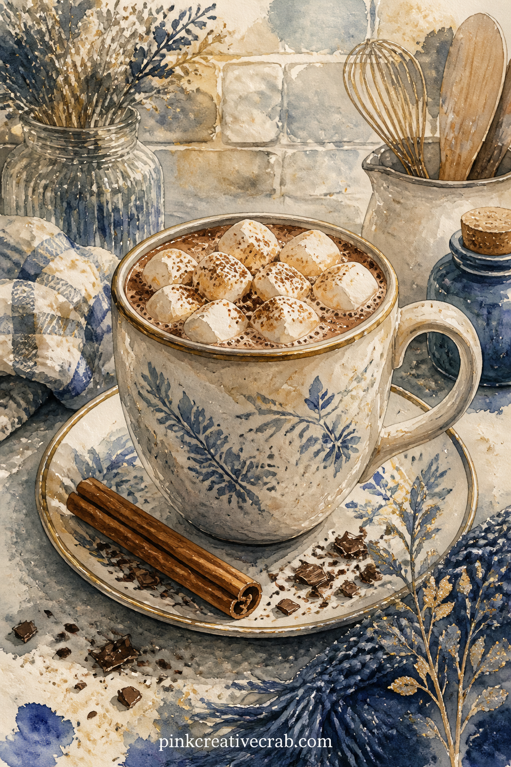 Hot Cocoa And Marshmallows printable page — Glue a real cocoa packet label or a torn sugar sachet beside this mug if you want the page to smell faintly of the