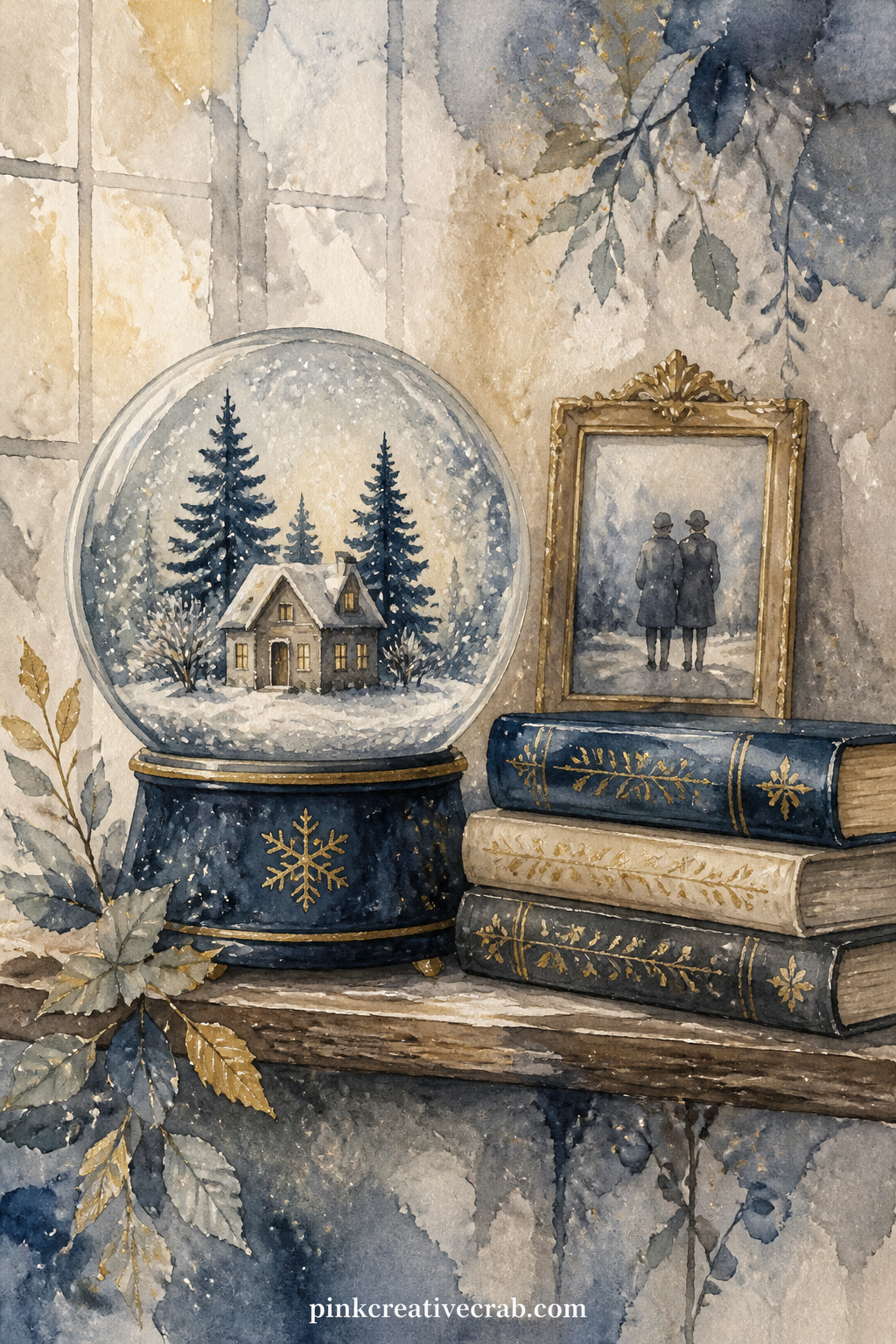Snow Globe On A Shelf printable page — This page works well for a gift journal made for a grandmother or an older relative, since a snow globe on a quiet shelf