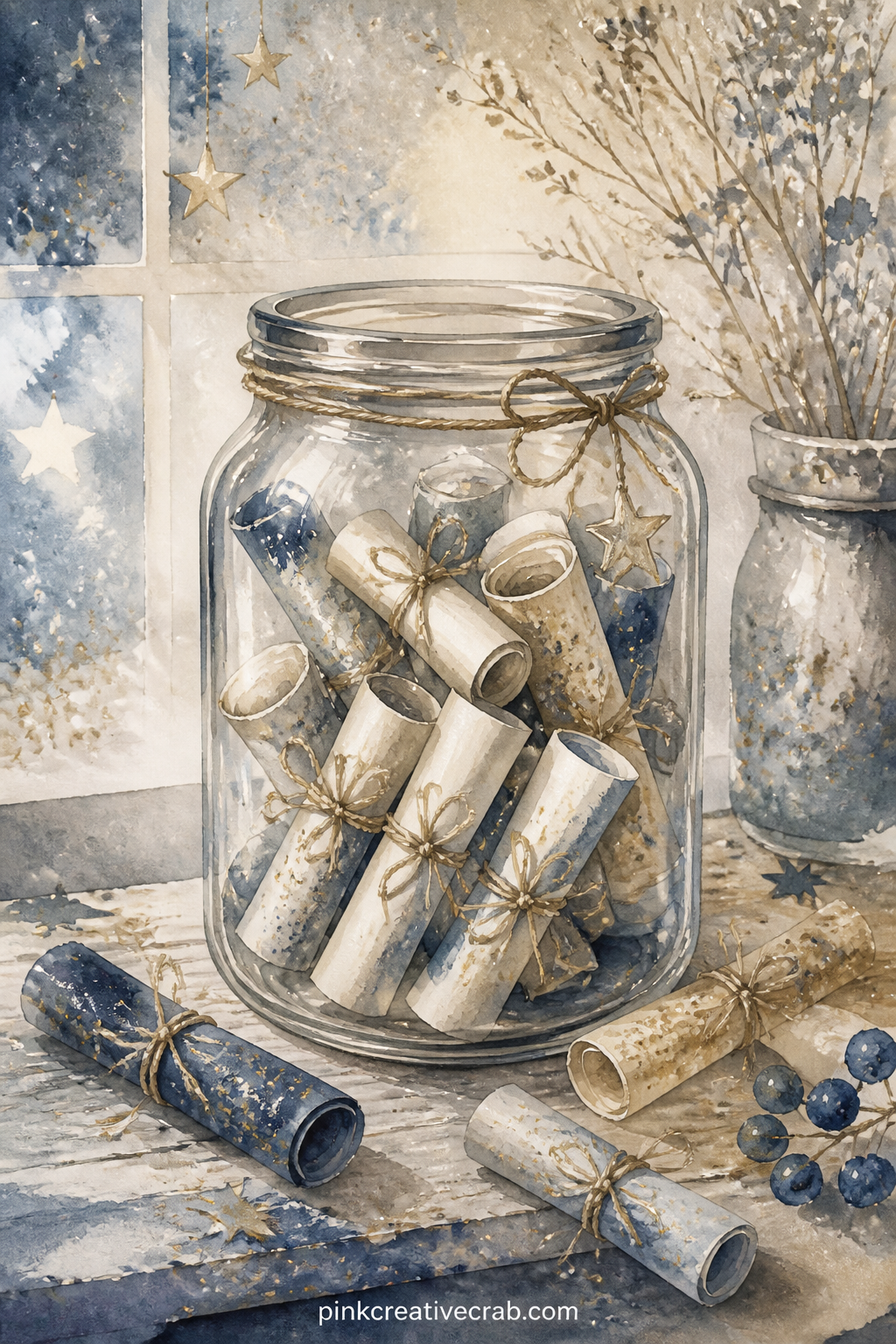 Resolutions Jar printable page — Write twelve tiny folded notes for the jar across the year, one for each month, then flip back to glue the real notes in