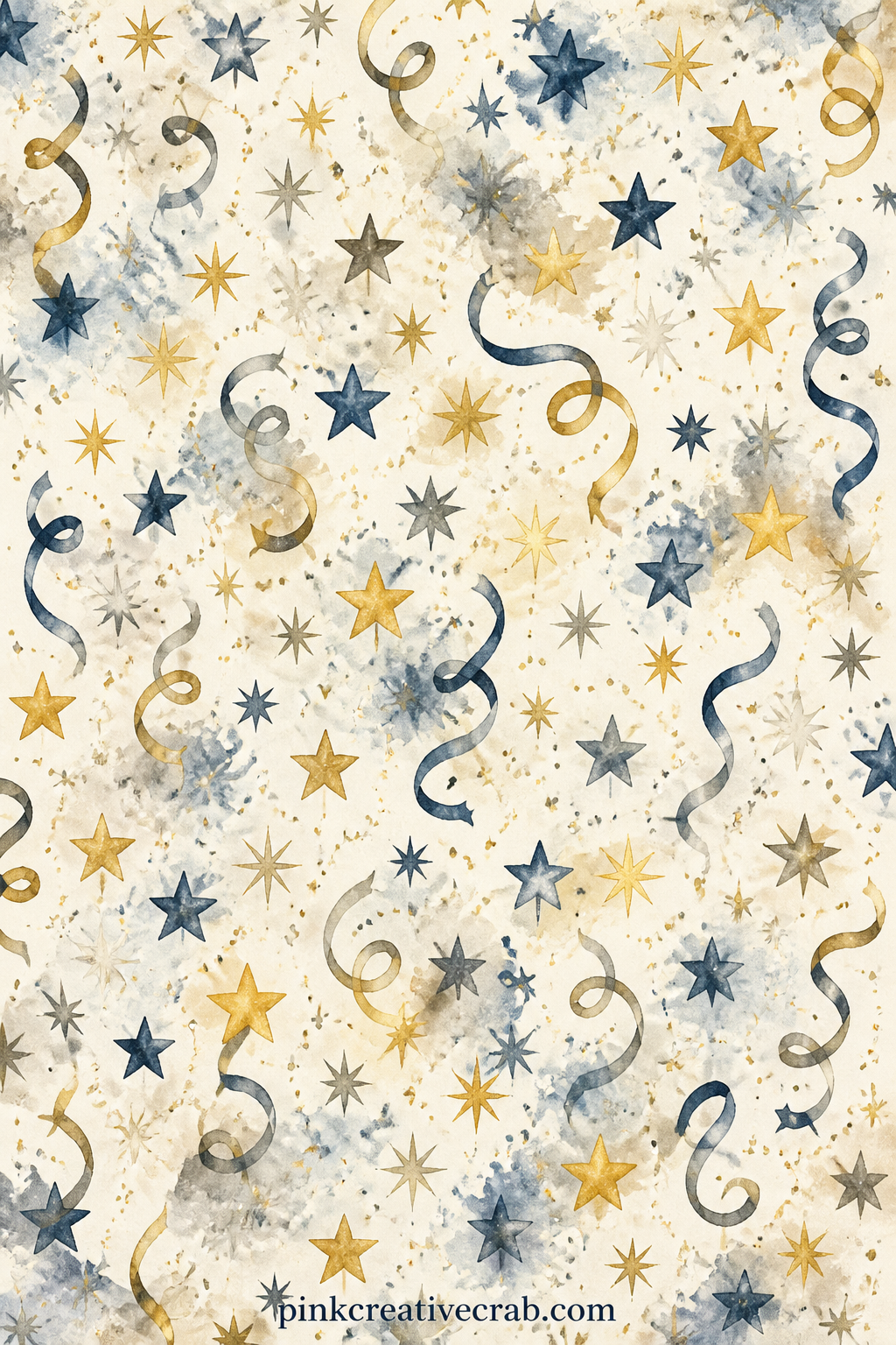 Gold Stars and Streamers Pattern printable page — Use this gold star pattern as a cover wrap, a border strip trimmed along a scene page, or a lining behind a